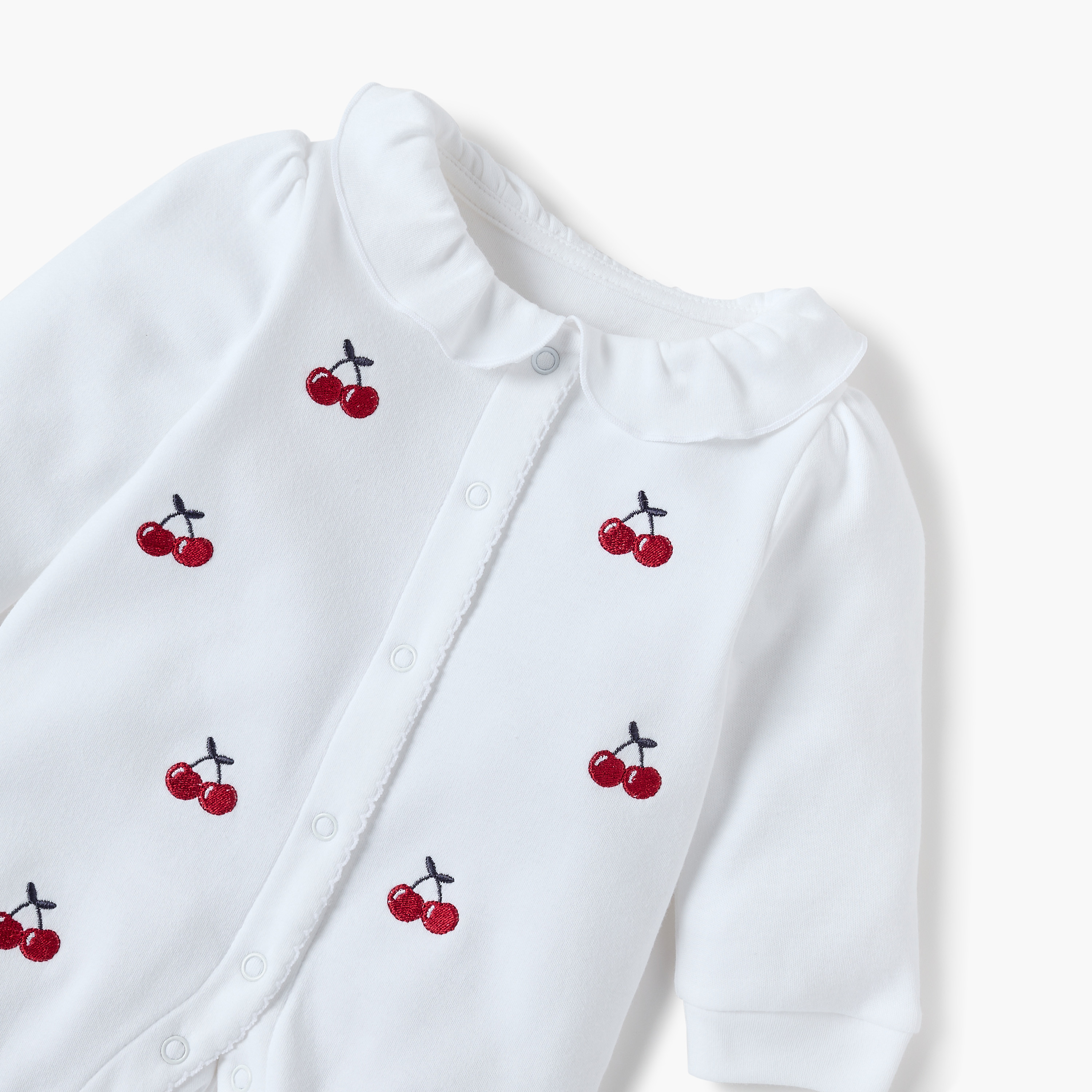 Juniors Cherry Embroidered Sleepsuit with Collar-baby-girls-clothing-nightwear-sleepsuits-image-3