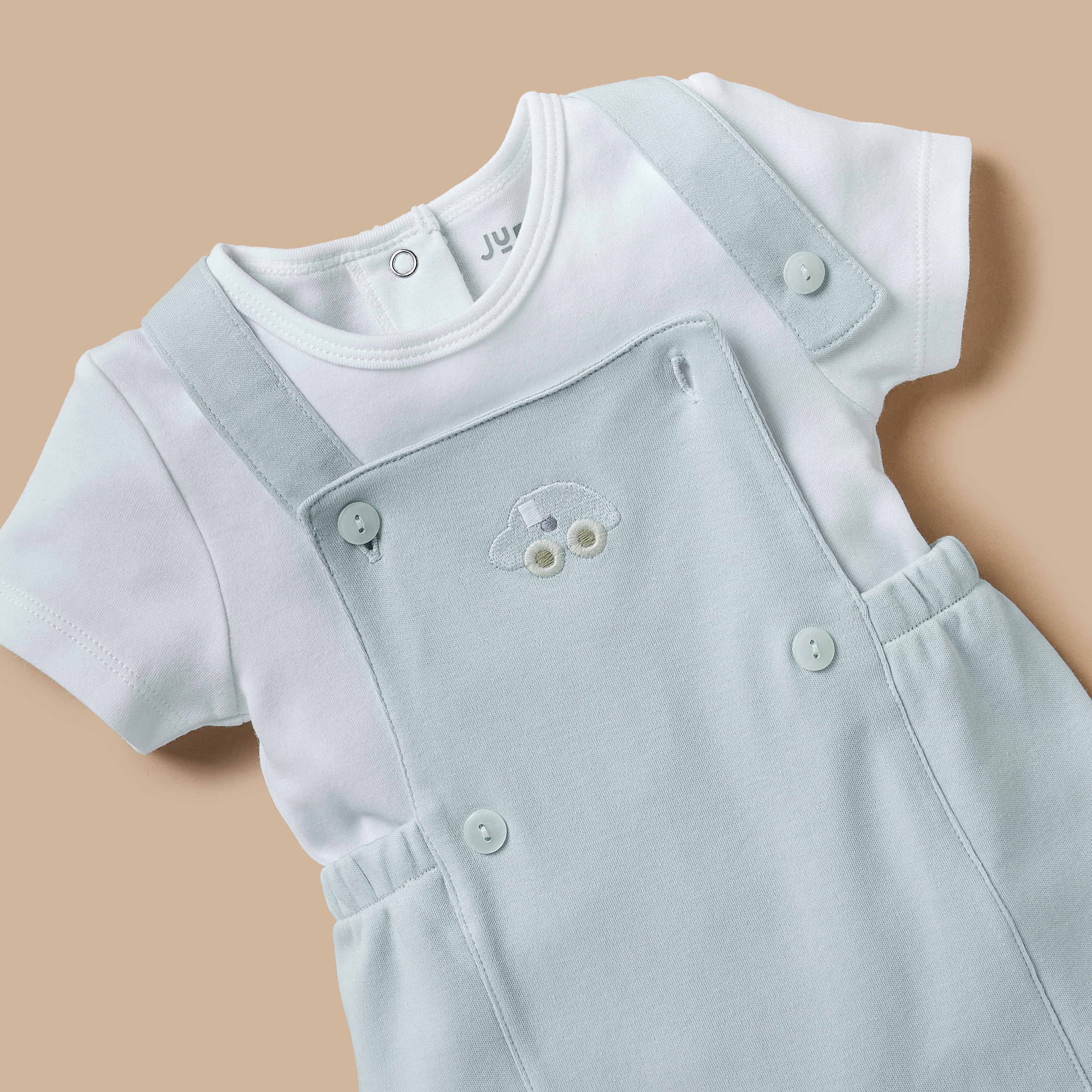 Juniors Car Embroidered Cotton Dungaree and T-shirt Set-baby-boys-clothing-rompers-image-4