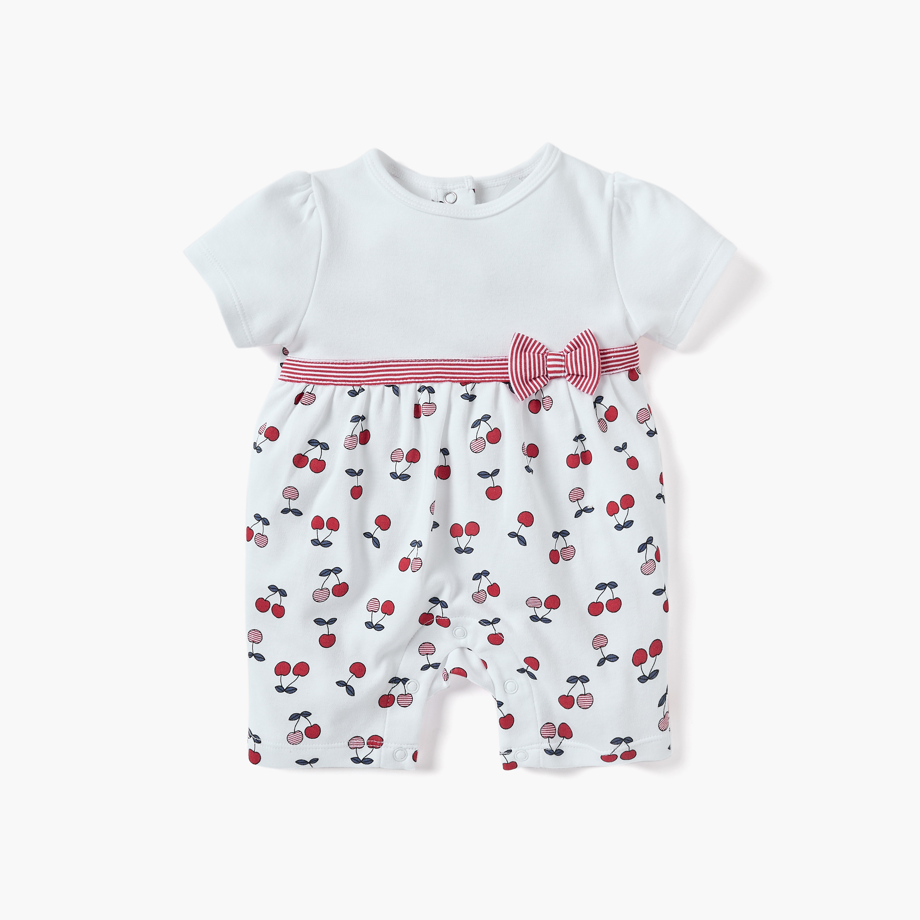 أفرول بطبعات كرز وتفاصيل فيونكة وأكمام قصيرة من جونيورز-baby-girls-clothing-rompers-image-1