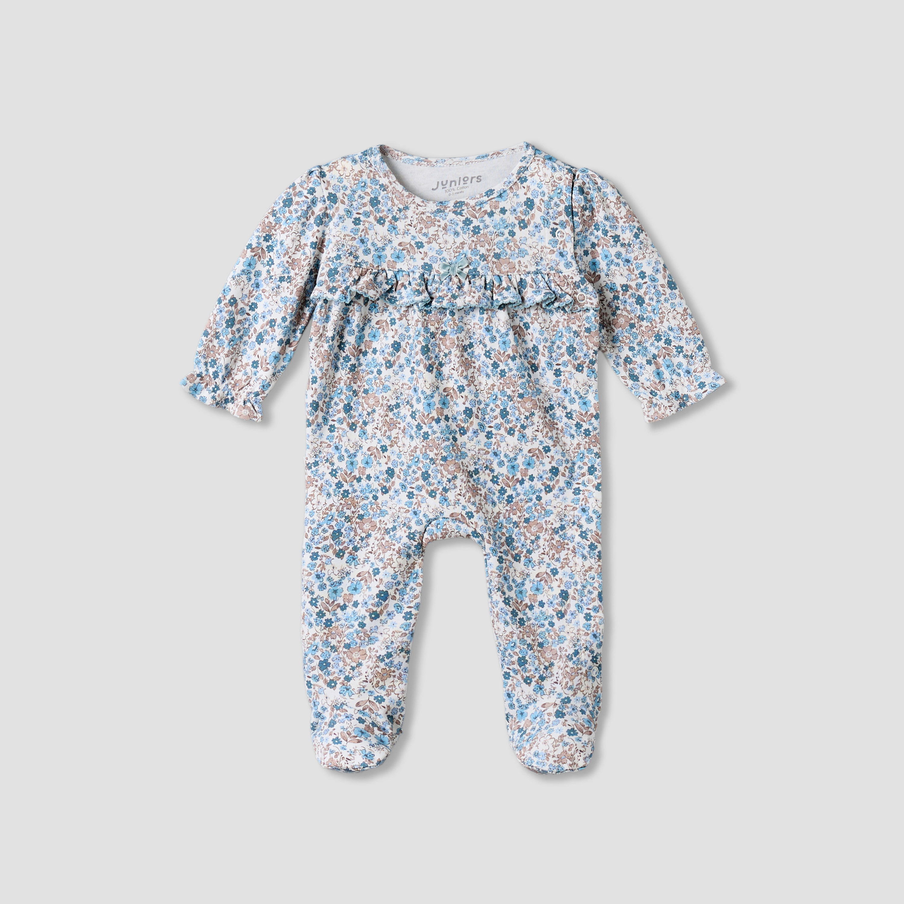 بدلة نوم قطن بطبعات أزهار وياقة مستديرة وأكمام طويلة من جونيورز-baby-girls-clothing-nightwear-sleepsuits-image-1