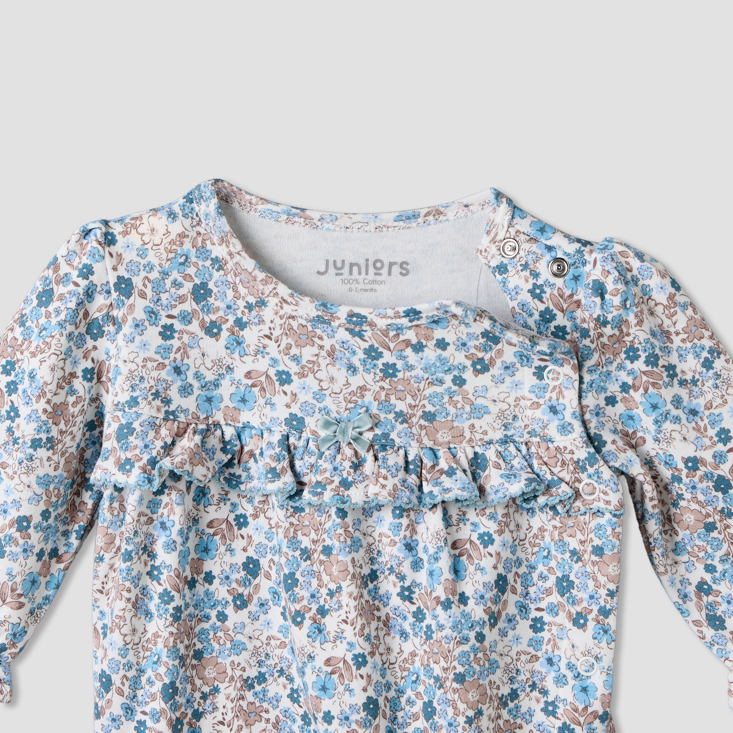 بدلة نوم قطن بطبعات أزهار وياقة مستديرة وأكمام طويلة من جونيورز-baby-girls-clothing-nightwear-sleepsuits-image-3