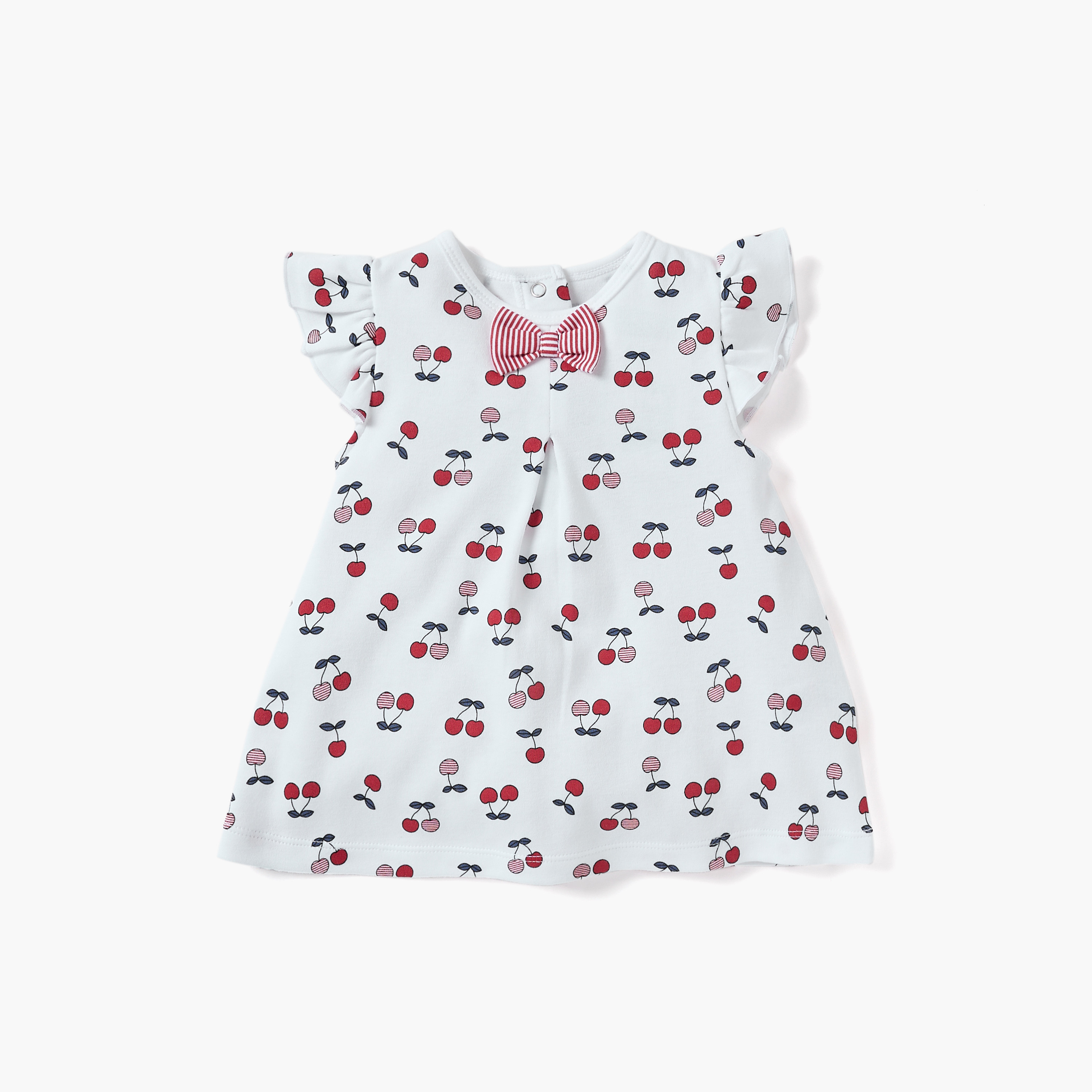 Juniors Cherry Print Dress with Bow Detail and Ruffle Sleeves-baby-girls-clothing-dressesandjumpsuits-image-1