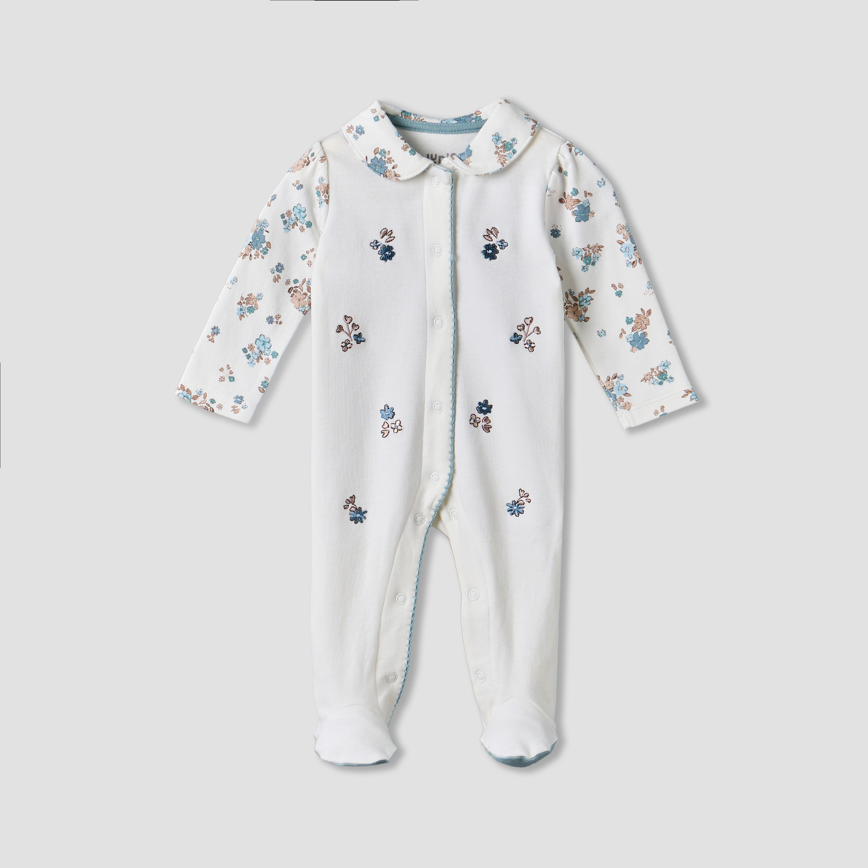 بدلة نوم قطن بياقة وأكمام طويلة وطبعات زهرية من جونيورز-baby-girls-clothing-nightwear-sleepsuits-image-1