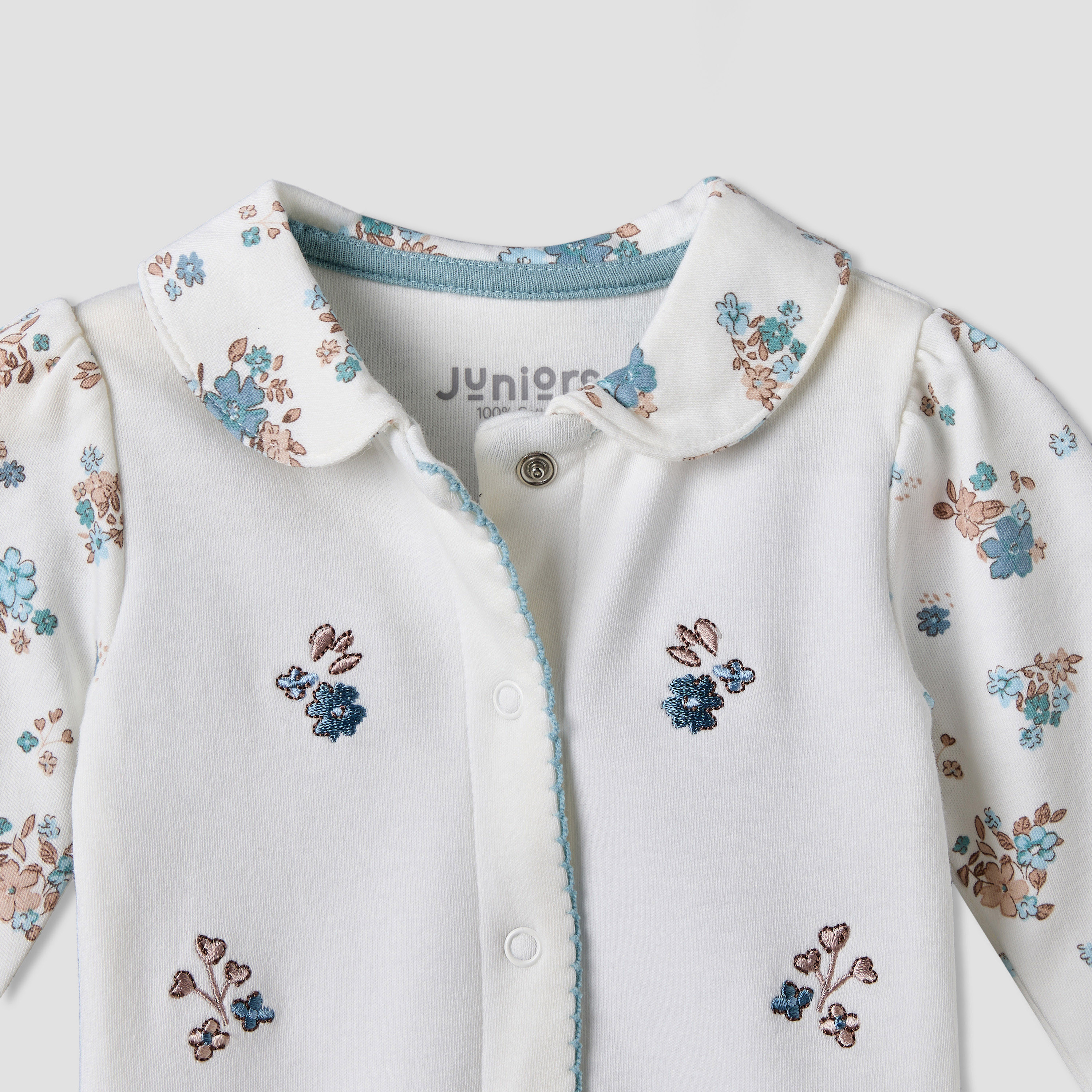 بدلة نوم قطن بياقة وأكمام طويلة وطبعات زهرية من جونيورز-baby-girls-clothing-nightwear-sleepsuits-image-3