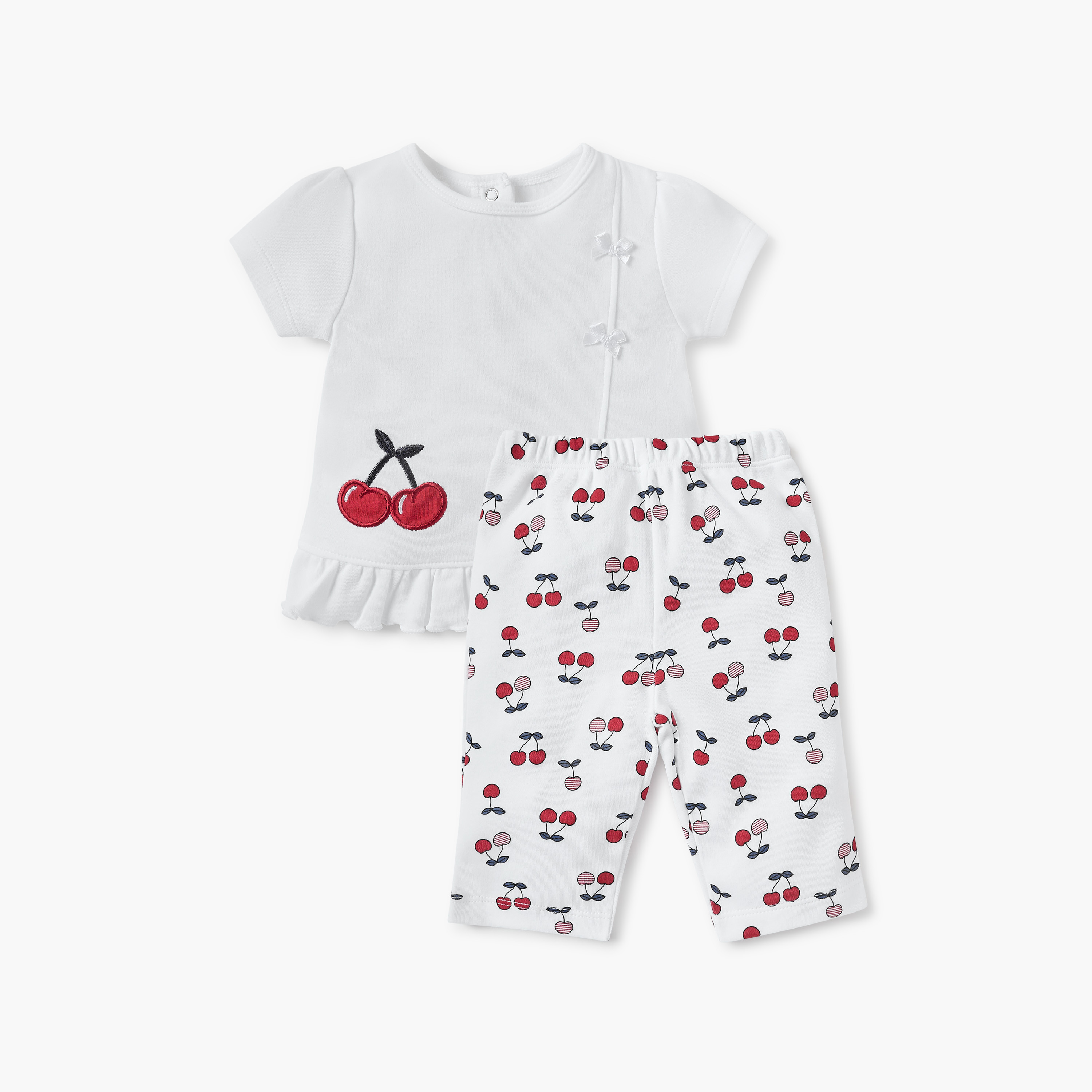 Juniors Cherry Print Top and Pyjama Set-baby-girls-clothing-nightwear-pyjamasets-image-1
