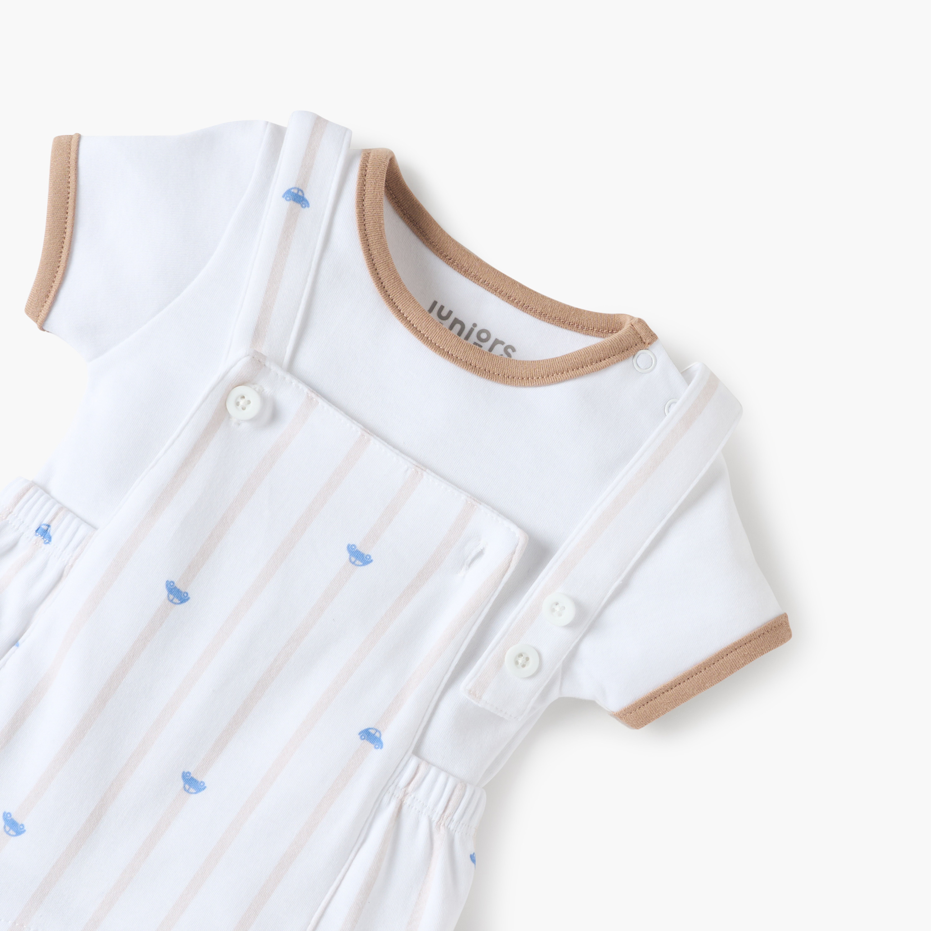 طقم دنغري بطبعات سيارة وتيشيرت سادة من جونيورز-baby-boys-clothing-rompers-image-3