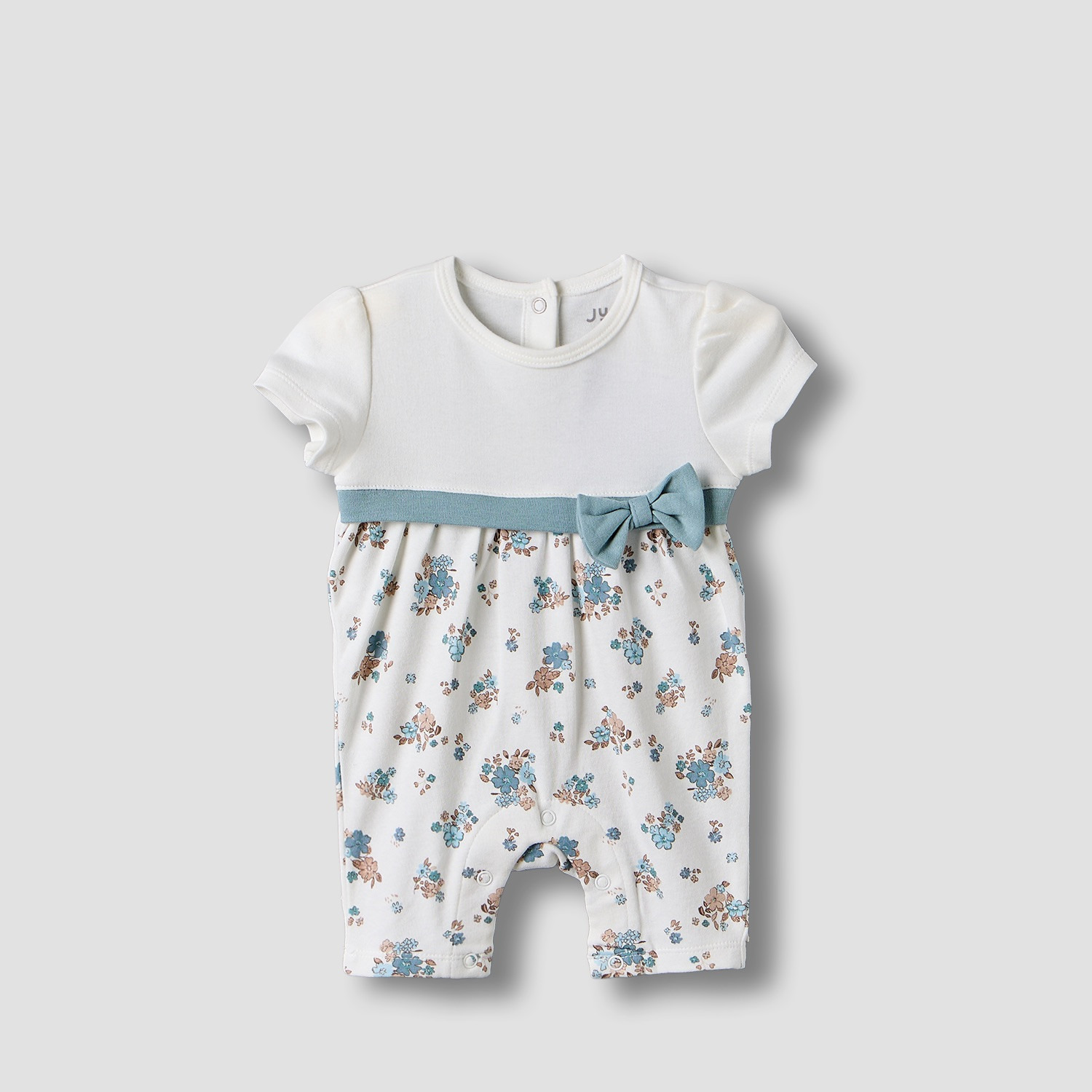 Juniors Crew Neck Short Sleeves Romper with Floral Print-baby-girls-clothing-rompers-image-1