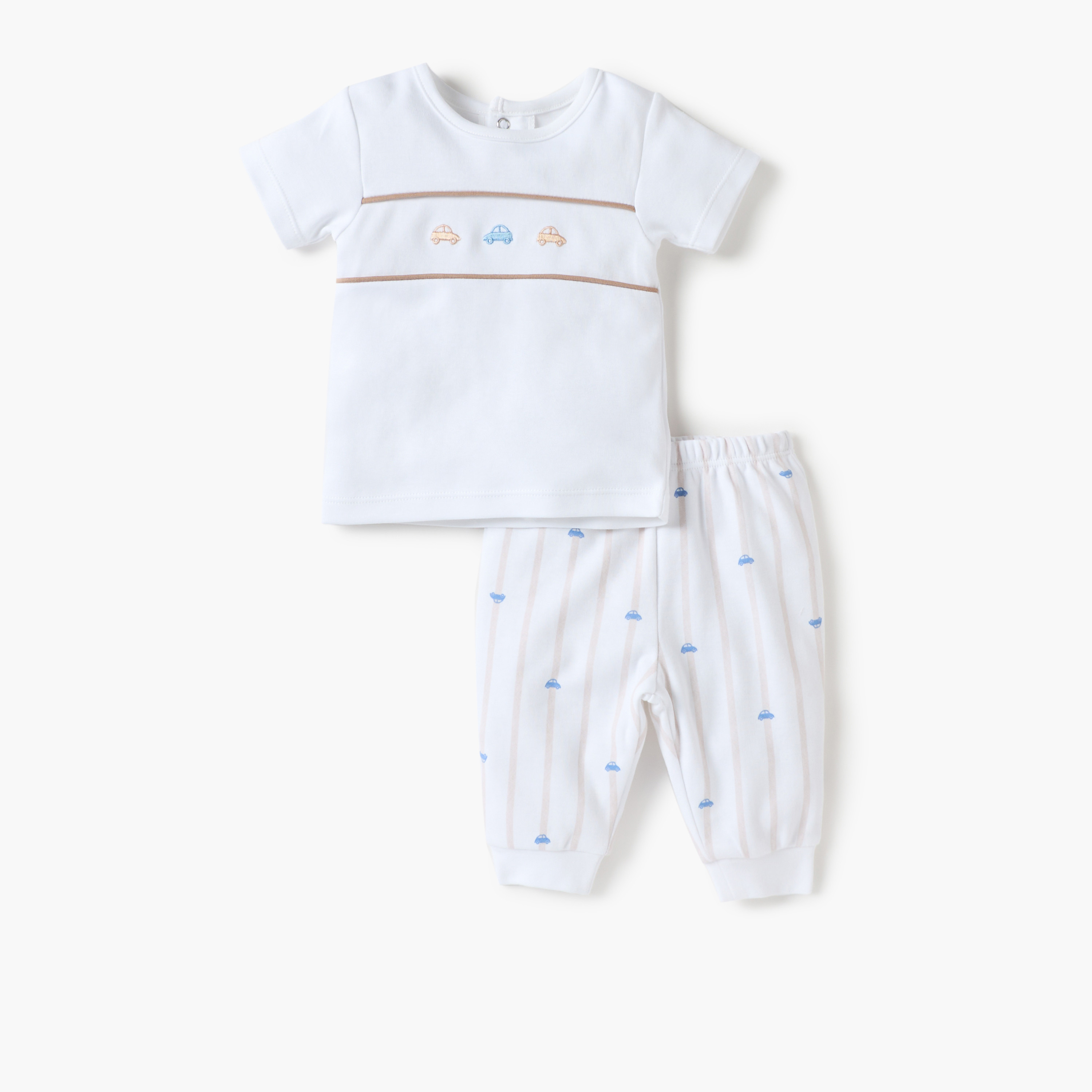 Juniors Car Print T-shirt and Pyjama Set-baby-boys-clothing-nightwear-pyjamasets-image-1