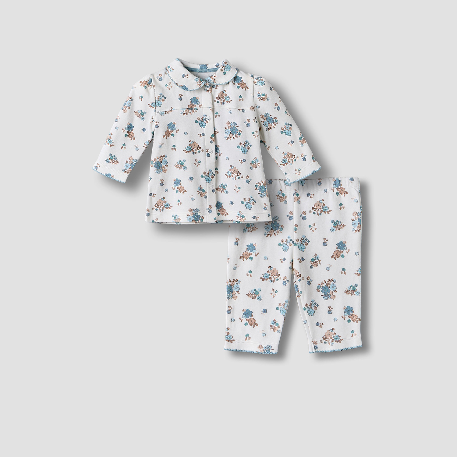 Juniors Cotton Collared Long Sleeves Pyjama Set with Floral Print-baby-girls-clothing-nightwear-pyjamasets-image-1