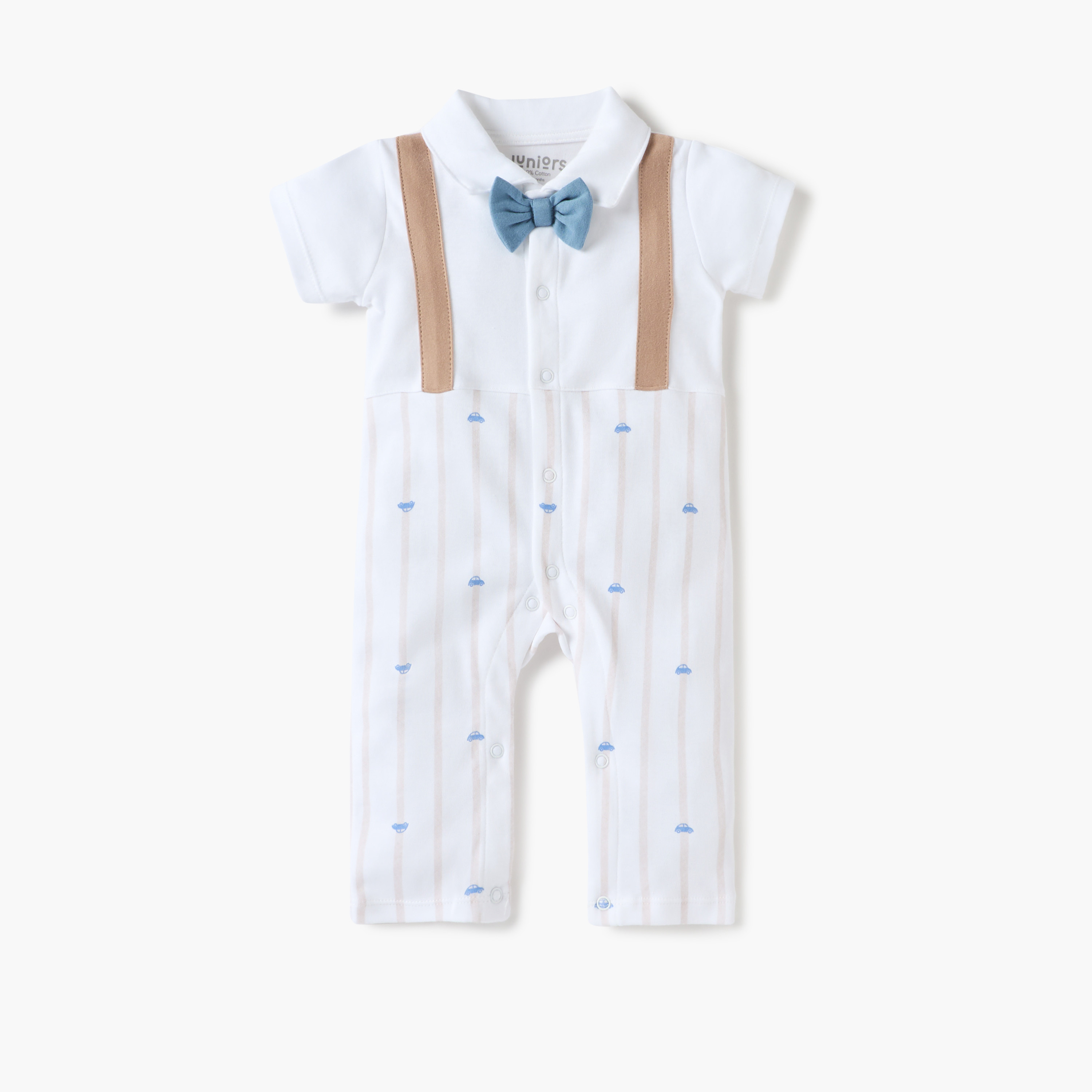 Juniors Car Print Sleepsuit with Collar and Short Sleeves-baby-boys-clothing-nightwear-sleepsuits-image-1