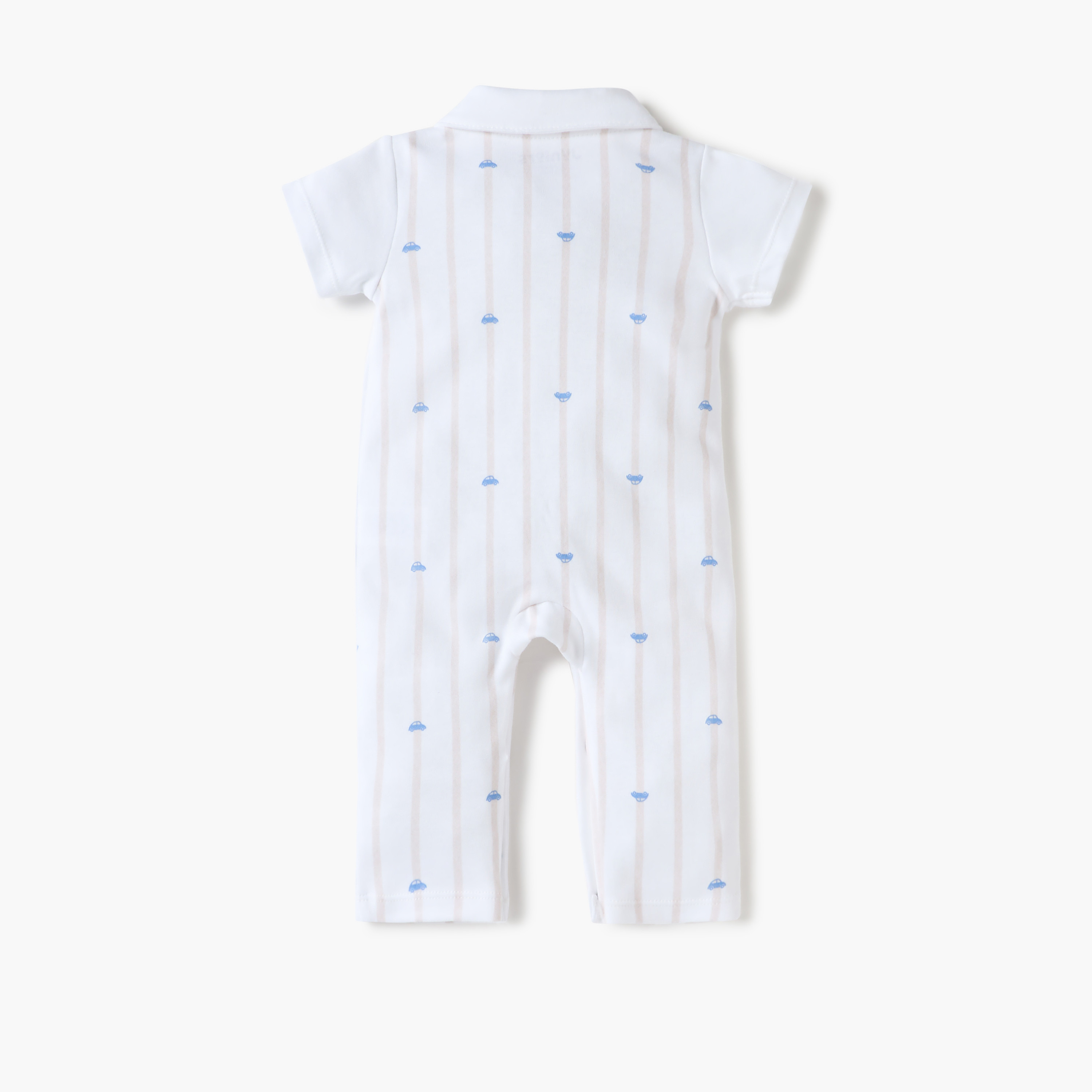 Juniors Car Print Sleepsuit with Collar and Short Sleeves-baby-boys-clothing-nightwear-sleepsuits-image-2