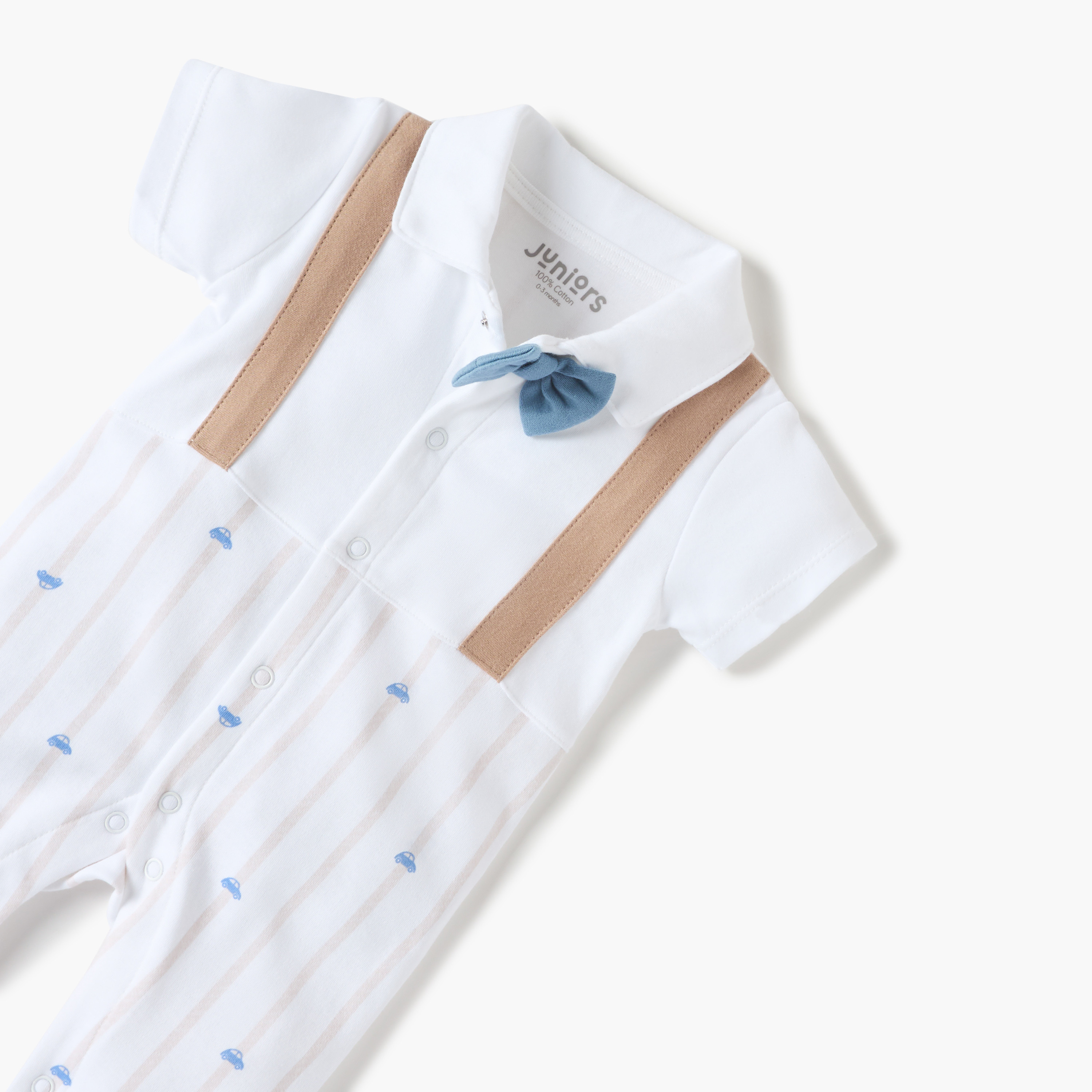 Juniors Car Print Sleepsuit with Collar and Short Sleeves-baby-boys-clothing-nightwear-sleepsuits-image-3