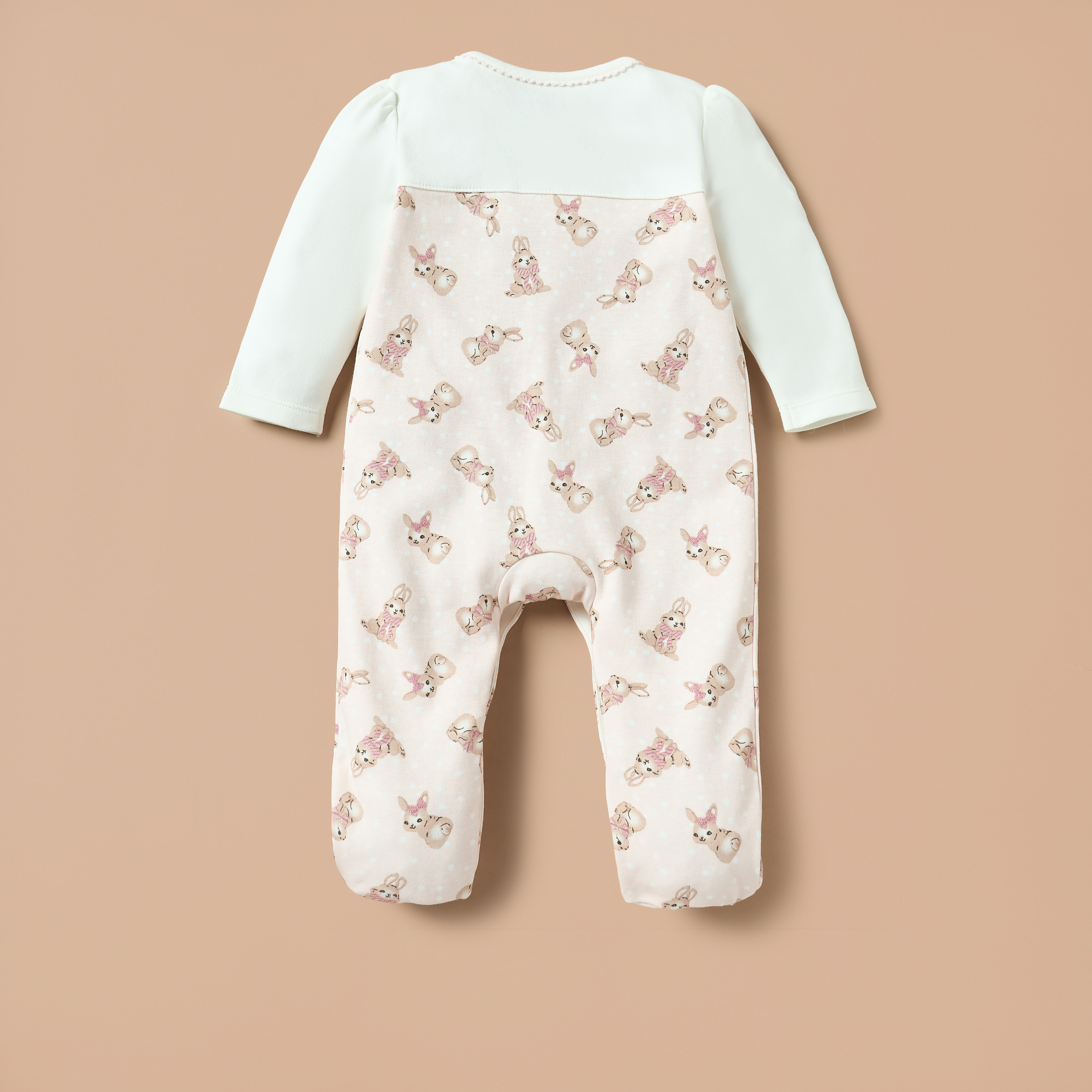 Juniors All-Over Bunny Print Closed Feet Sleepsuit with Long Sleeves-baby-girls-clothing-nightwear-sleepsuits-image-3