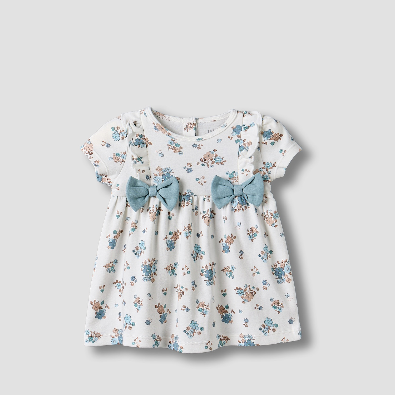 Juniors Round Neck Short Sleeves Knee Length Dress with Floral Print-baby-girls-clothing-dressesandjumpsuits-image-1