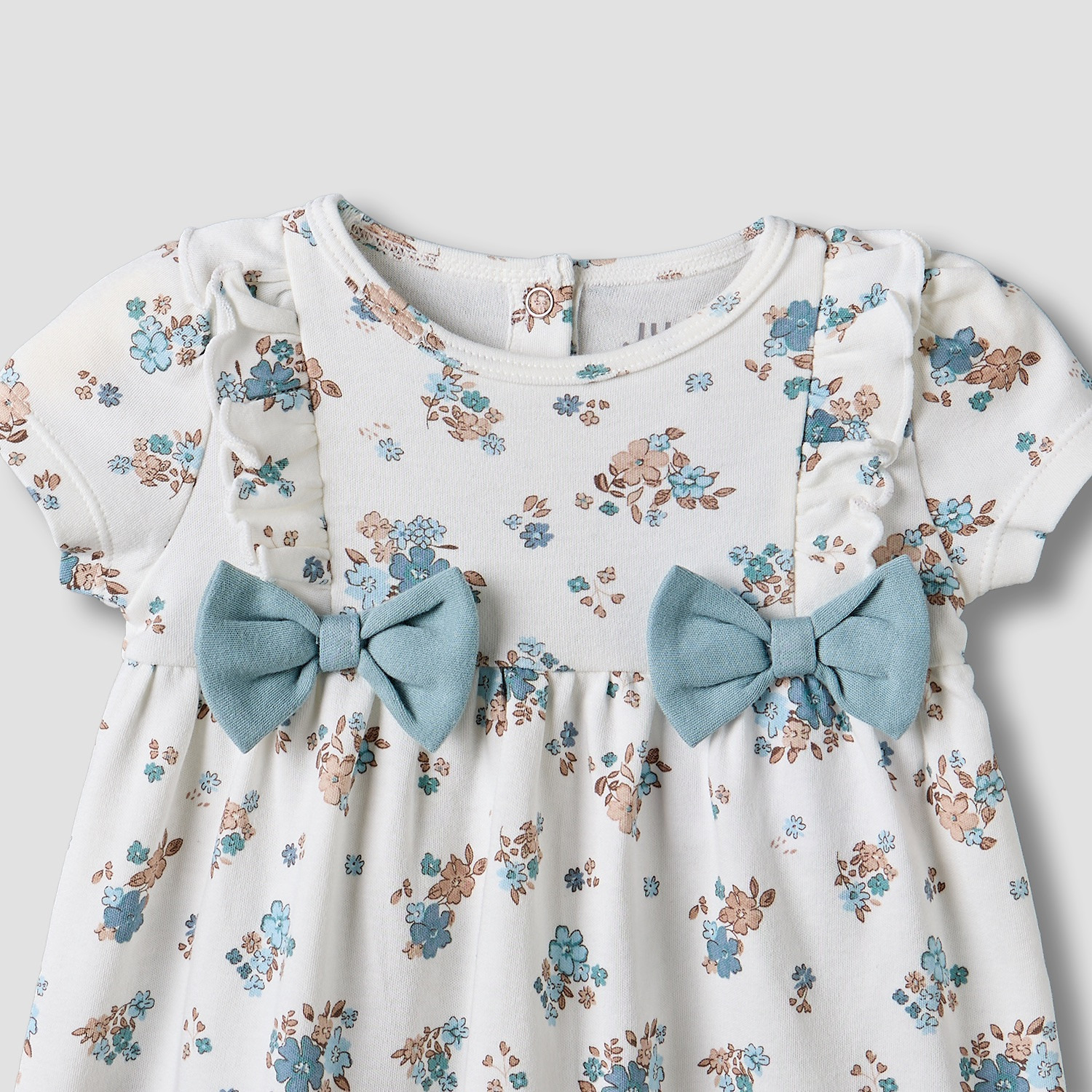 Juniors Round Neck Short Sleeves Knee Length Dress with Floral Print-baby-girls-clothing-dressesandjumpsuits-image-3