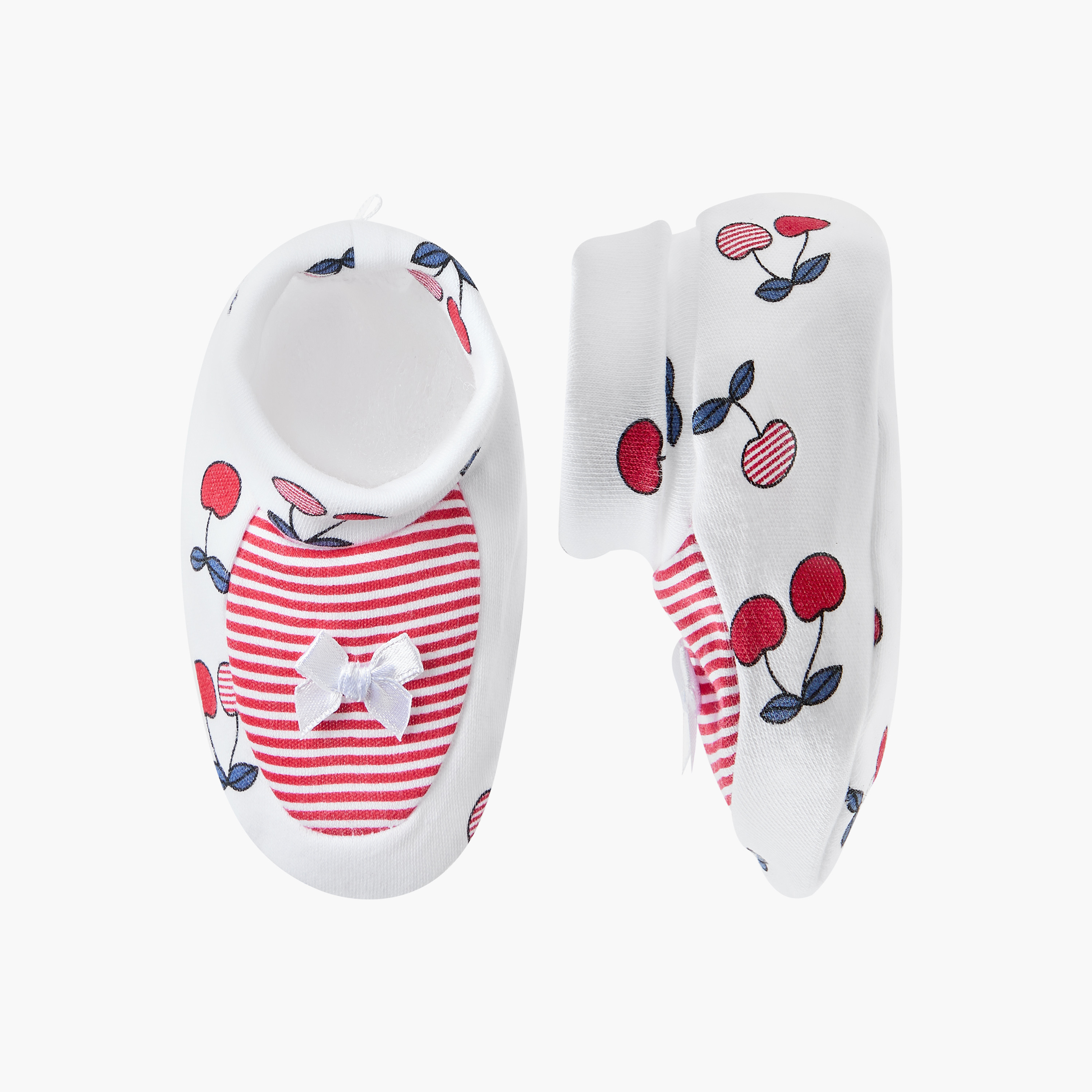 Juniors Cherry Print Booties with Bow Detail-baby-girls-shoes-booties-image-1
