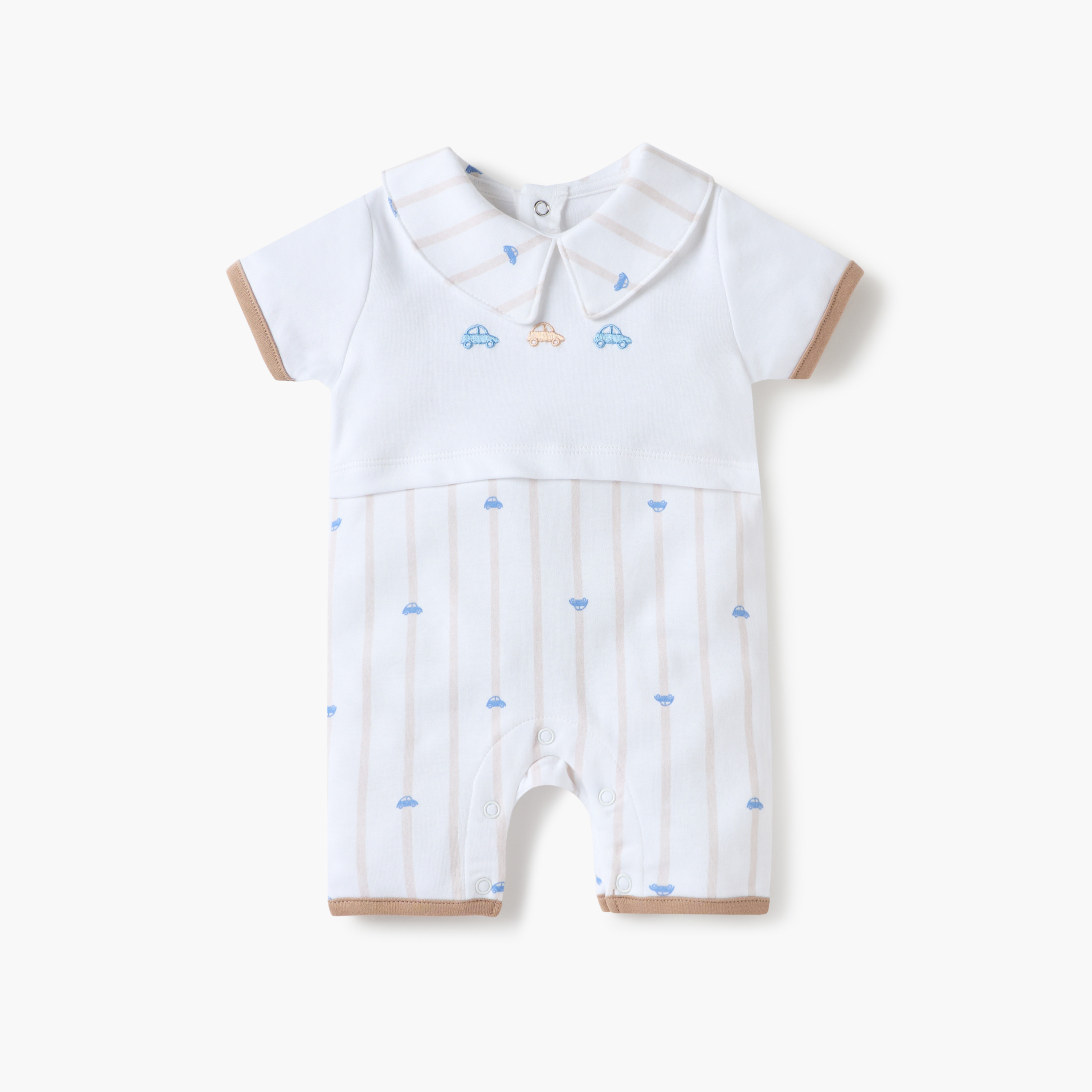 Juniors Car Print Collared Romper with Short Sleeves-baby-boys-clothing-rompers-image-1