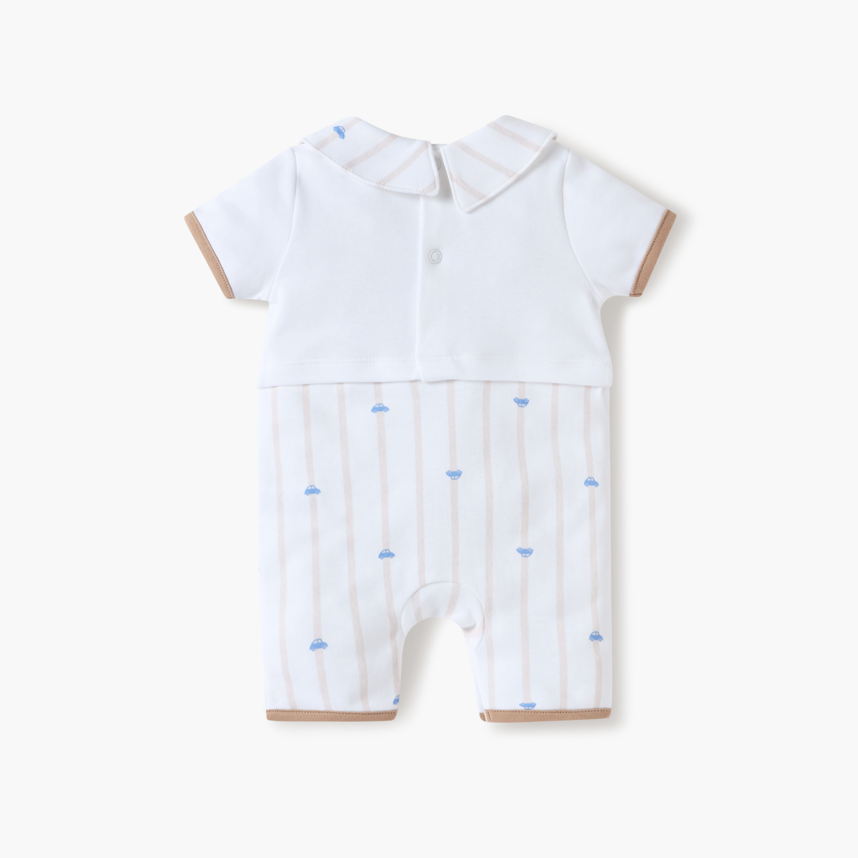 Juniors Car Print Collared Romper with Short Sleeves-baby-boys-clothing-rompers-image-2