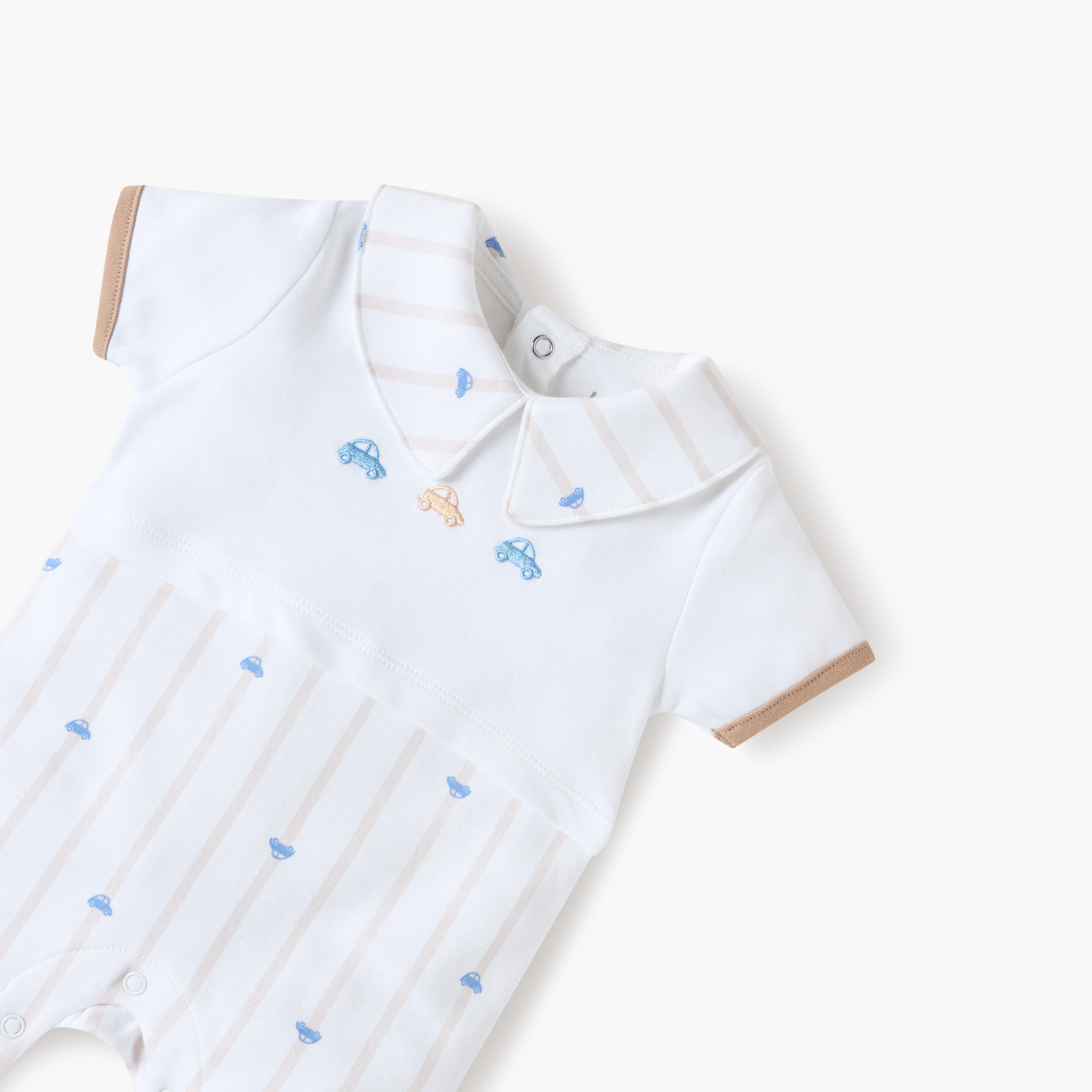 Juniors Car Print Collared Romper with Short Sleeves-baby-boys-clothing-rompers-image-3