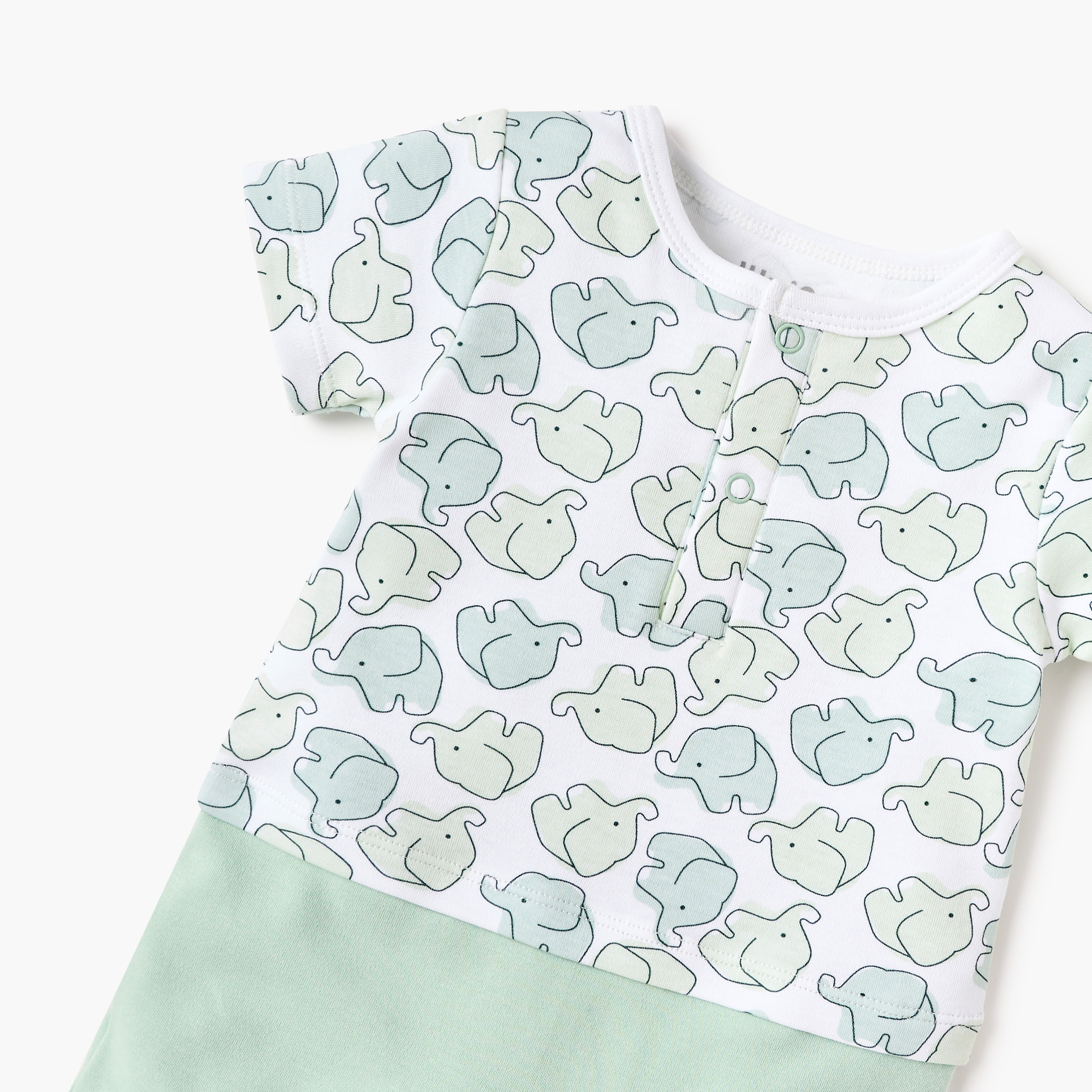 Juniors Elephant Print Romper with Short Sleeves and Snap Button Closure-baby-boys-clothing-rompers-image-3