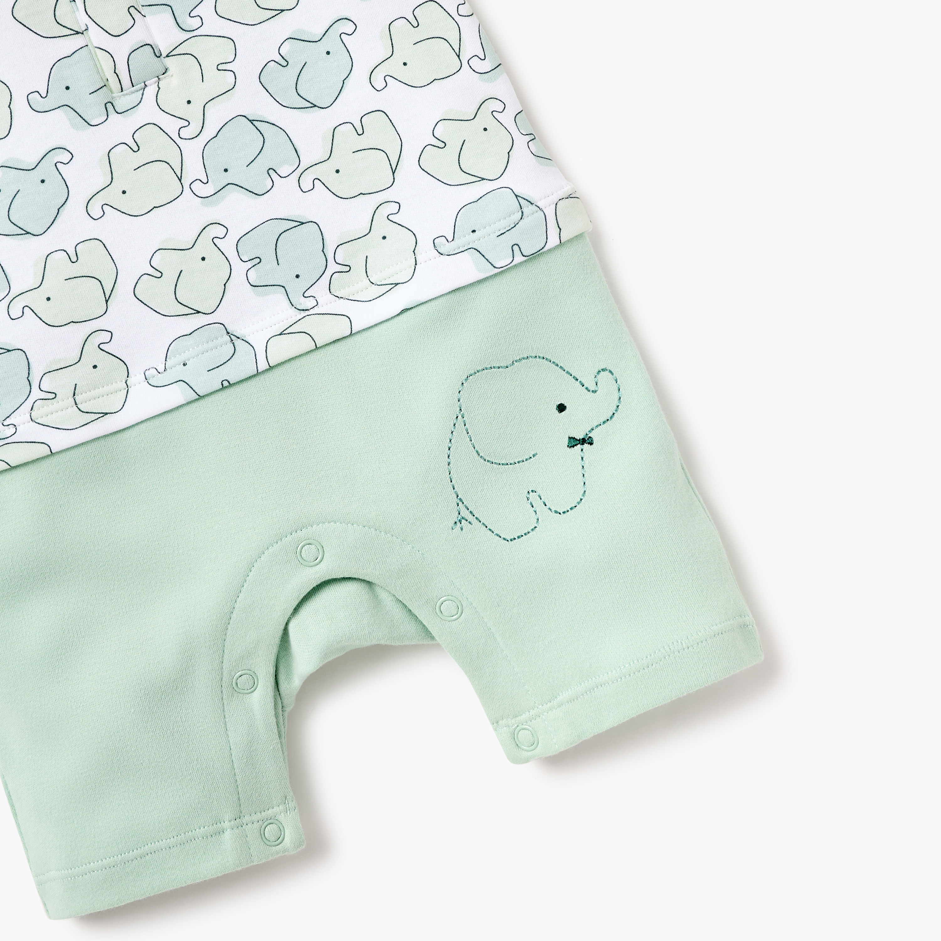 Juniors Elephant Print Romper with Short Sleeves and Snap Button Closure-baby-boys-clothing-rompers-image-4