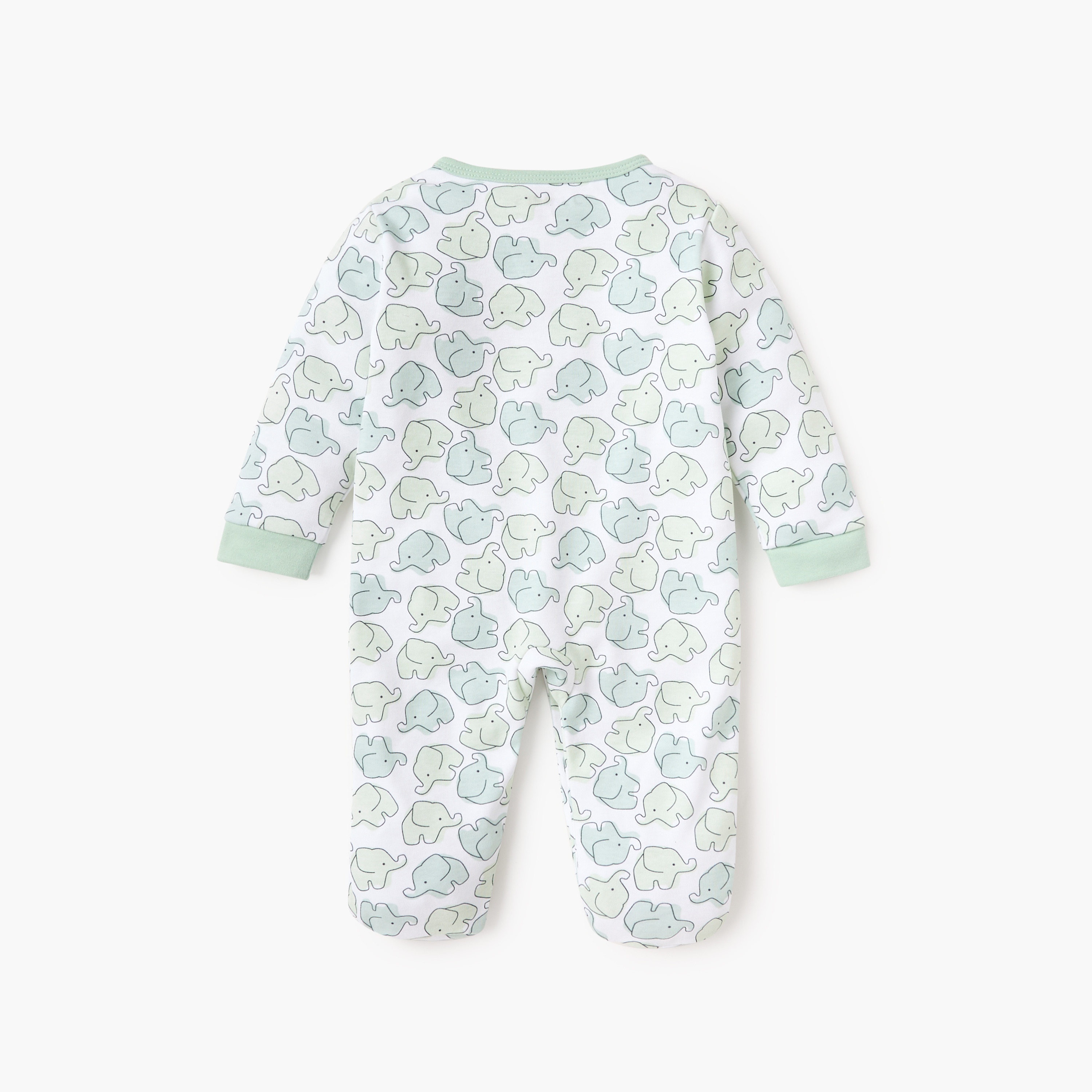 Juniors Elephant Print Closed Foot Sleepsuit with Long Sleeves and Snap Button Closure-baby-boys-clothing-nightwear-sleepsuits-image-2