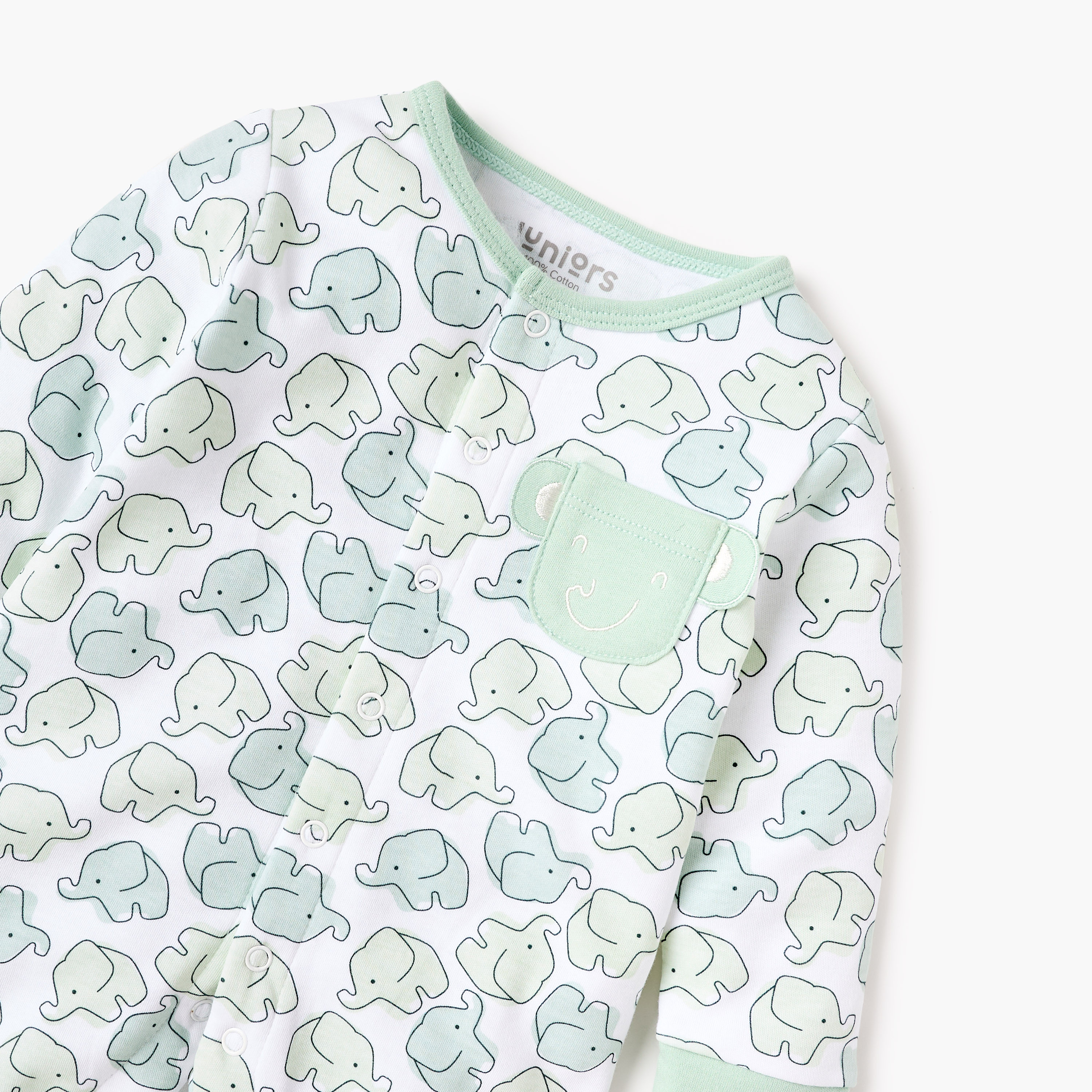 Juniors Elephant Print Closed Foot Sleepsuit with Long Sleeves and Snap Button Closure-baby-boys-clothing-nightwear-sleepsuits-image-3