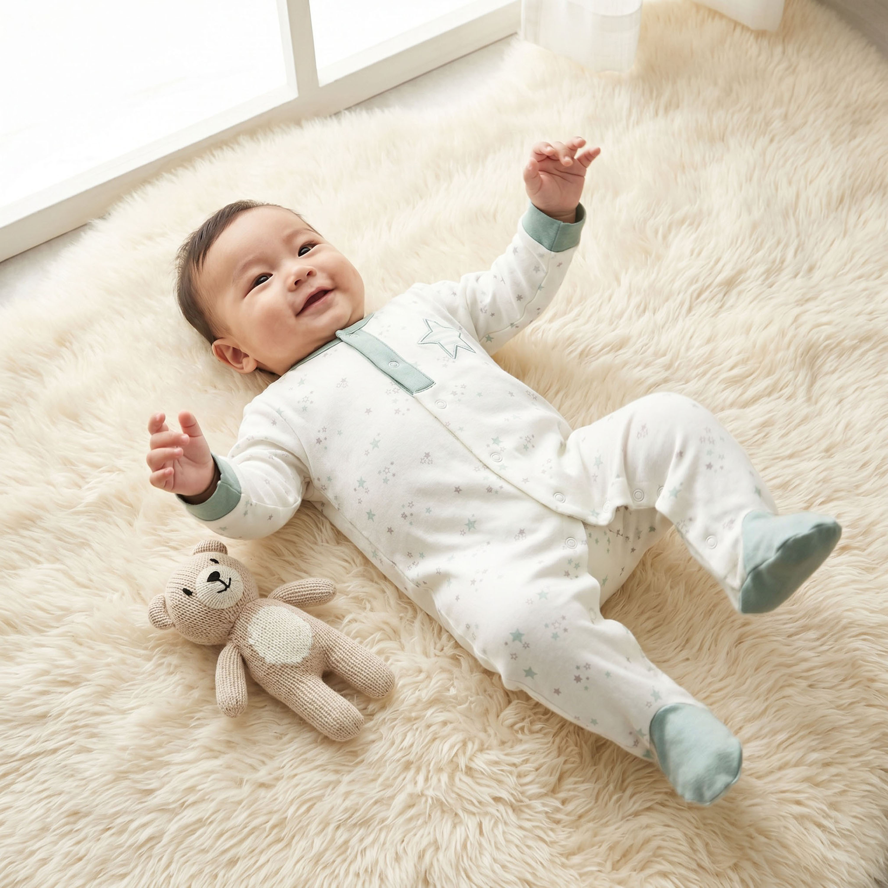 بدلة نوم قطن برقبة ضيقة وأكمام طويلة وطبعات من جونيورز-baby-girls-clothing-nightwear-sleepsuits-image-1