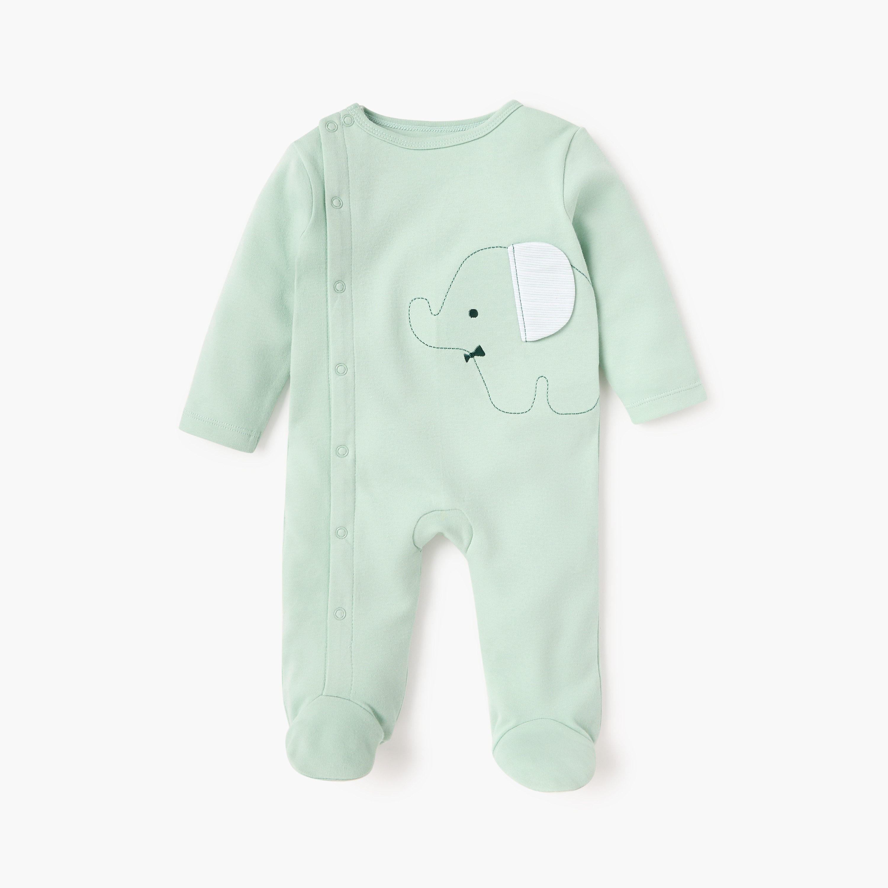 Juniors Elephant Embroidered Closed Feet Sleepsuit with Long Sleeves-baby-boys-clothing-nightwear-sleepsuits-image-1