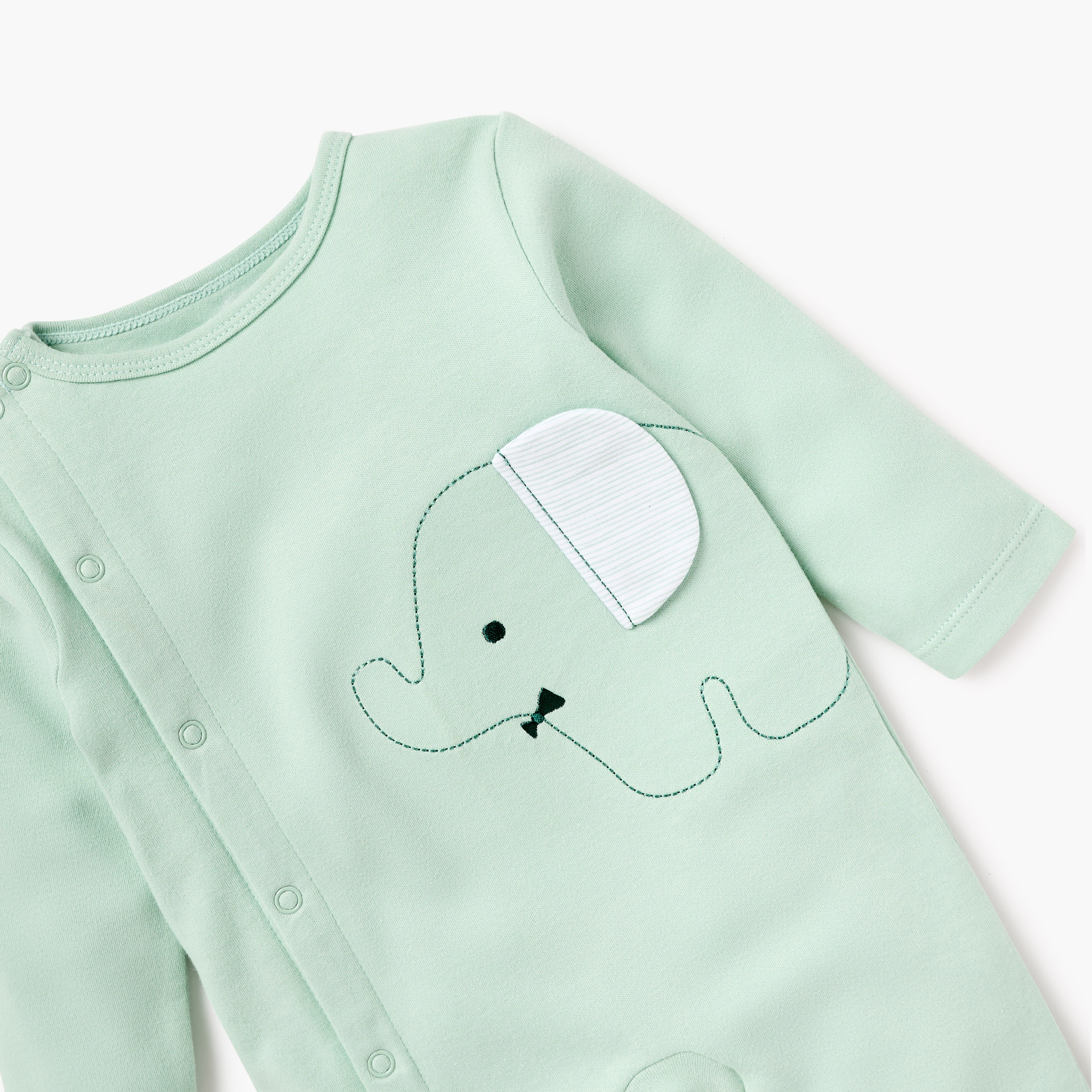 Juniors Elephant Embroidered Closed Feet Sleepsuit with Long Sleeves-baby-boys-clothing-nightwear-sleepsuits-image-3