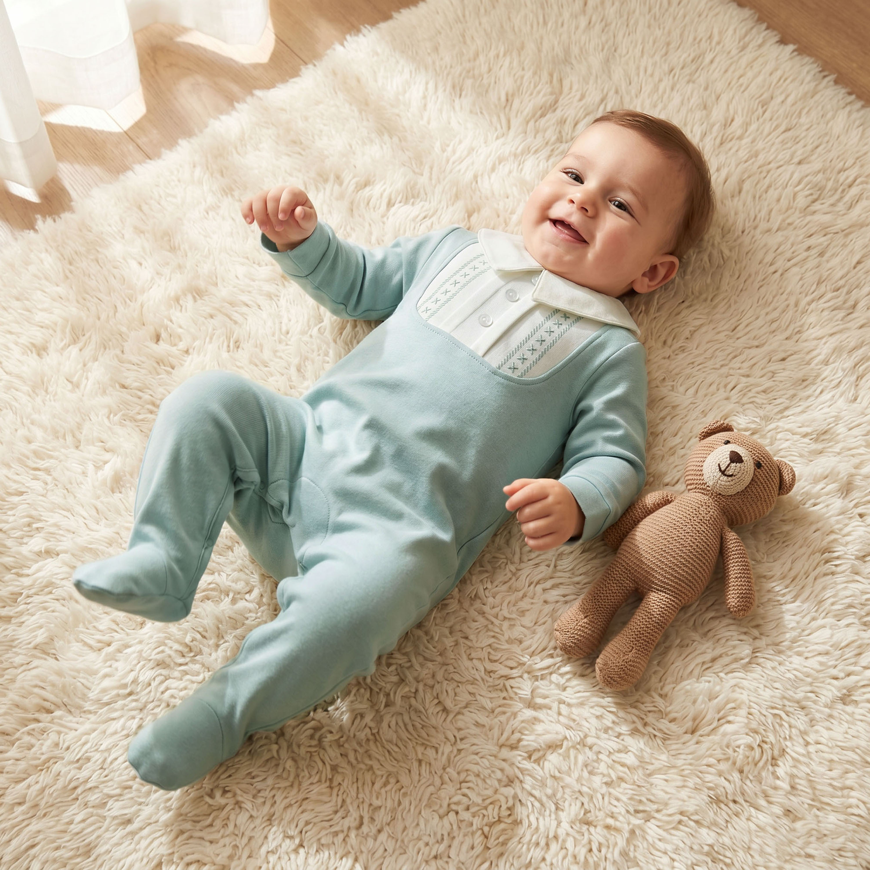 بدلة نوم قطن بياقة عادية وأكمام طويلة وأزرار إغلاق كباسة من جونيورز-baby-girls-clothing-nightwear-sleepsuits-image-1
