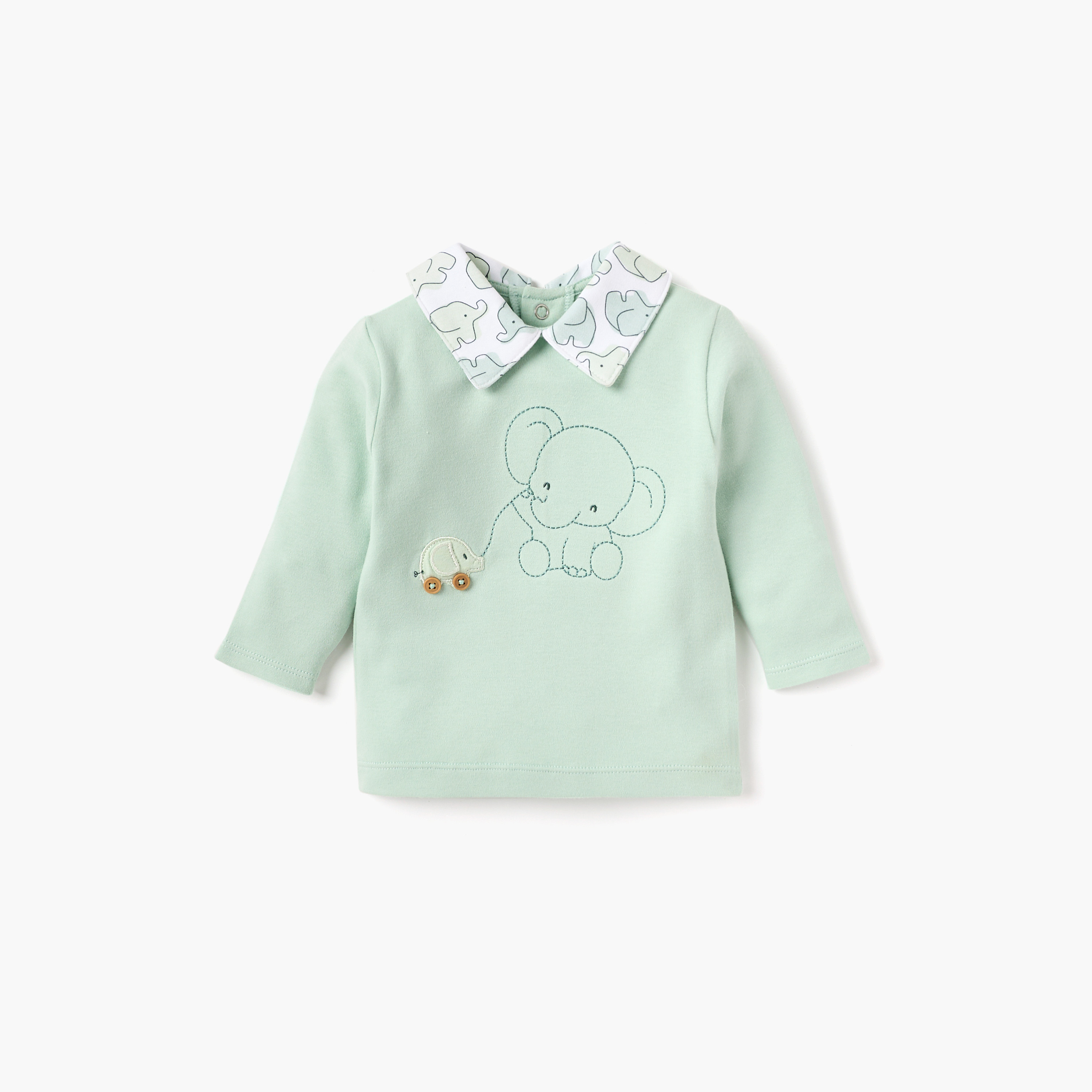 طقم تيشيرت بياقة وطبعات فيل وبنطلون بيجاما بخصر مطاطي من جونيورز-baby-boys-clothing-nightwear-pyjamasets-image-2
