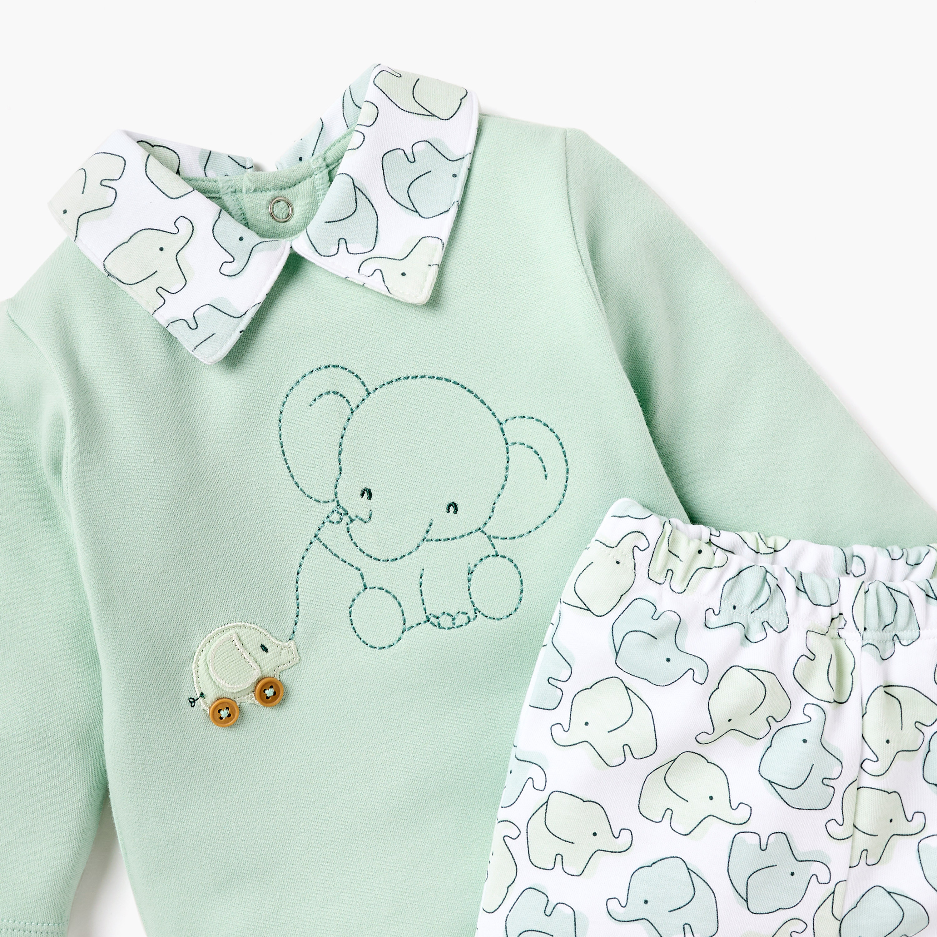 طقم تيشيرت بياقة وطبعات فيل وبنطلون بيجاما بخصر مطاطي من جونيورز-baby-boys-clothing-nightwear-pyjamasets-image-4