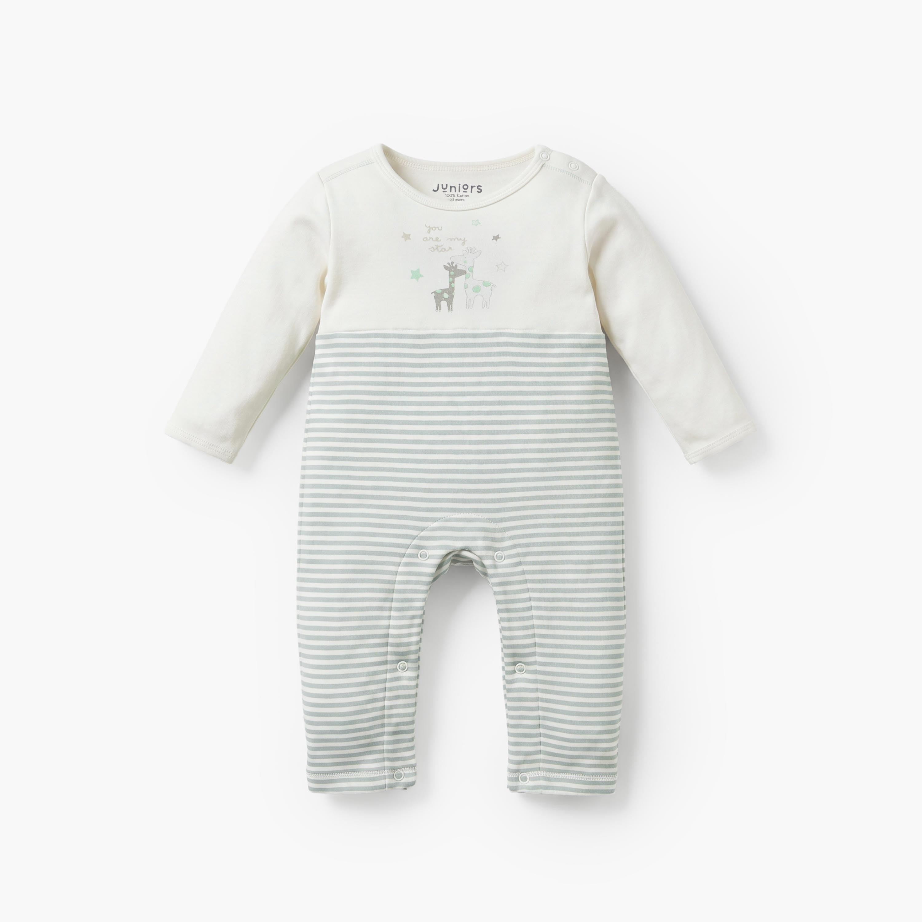 Juniors Cotton Crew Neck Long Sleeves Sleepsuit with Giraffe Print-baby-girls-clothing-nightwear-sleepsuits-image-2