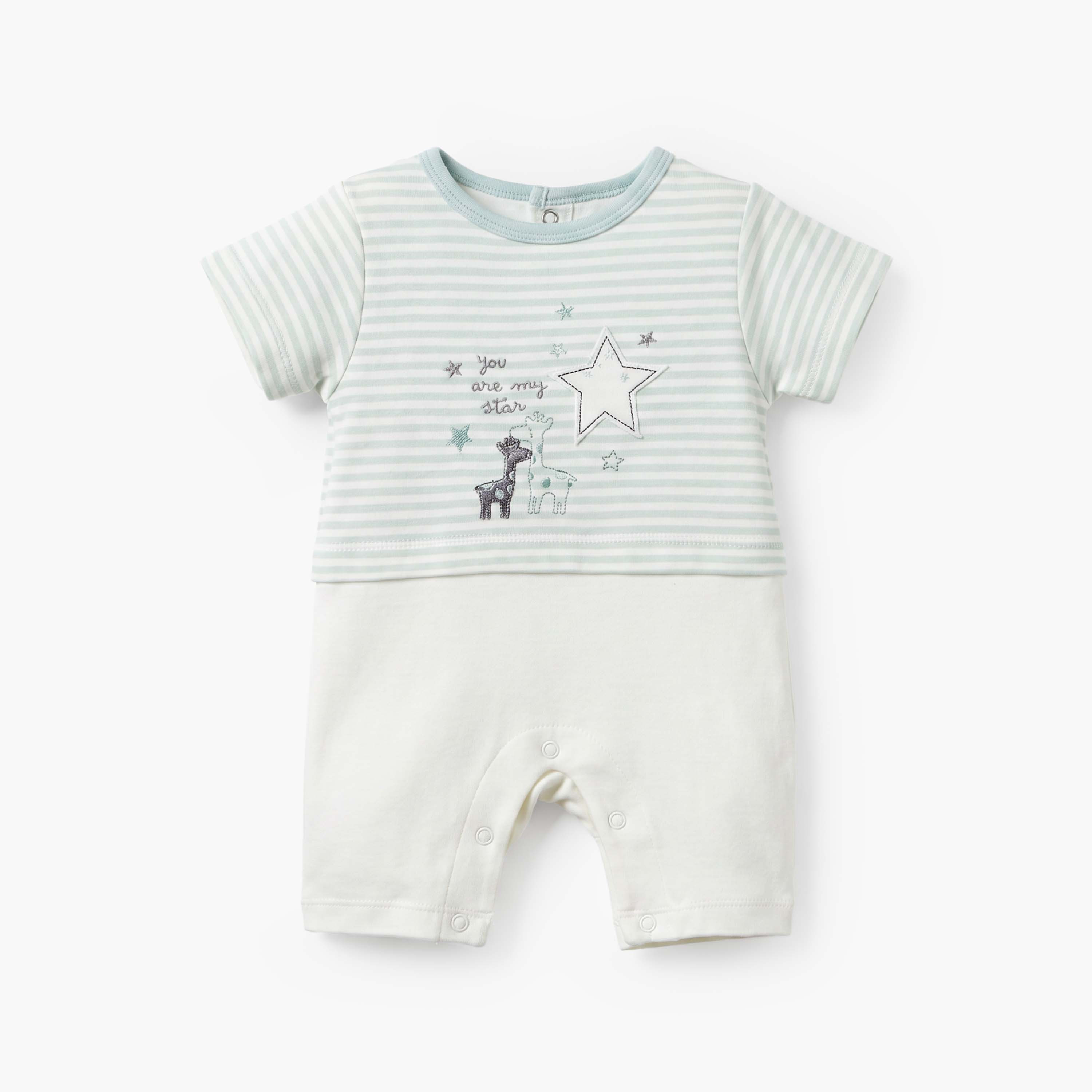 Juniors Crew Neck Short Sleeves Romper with Giraffe Embroidery-baby-girls-clothing-rompers-image-2