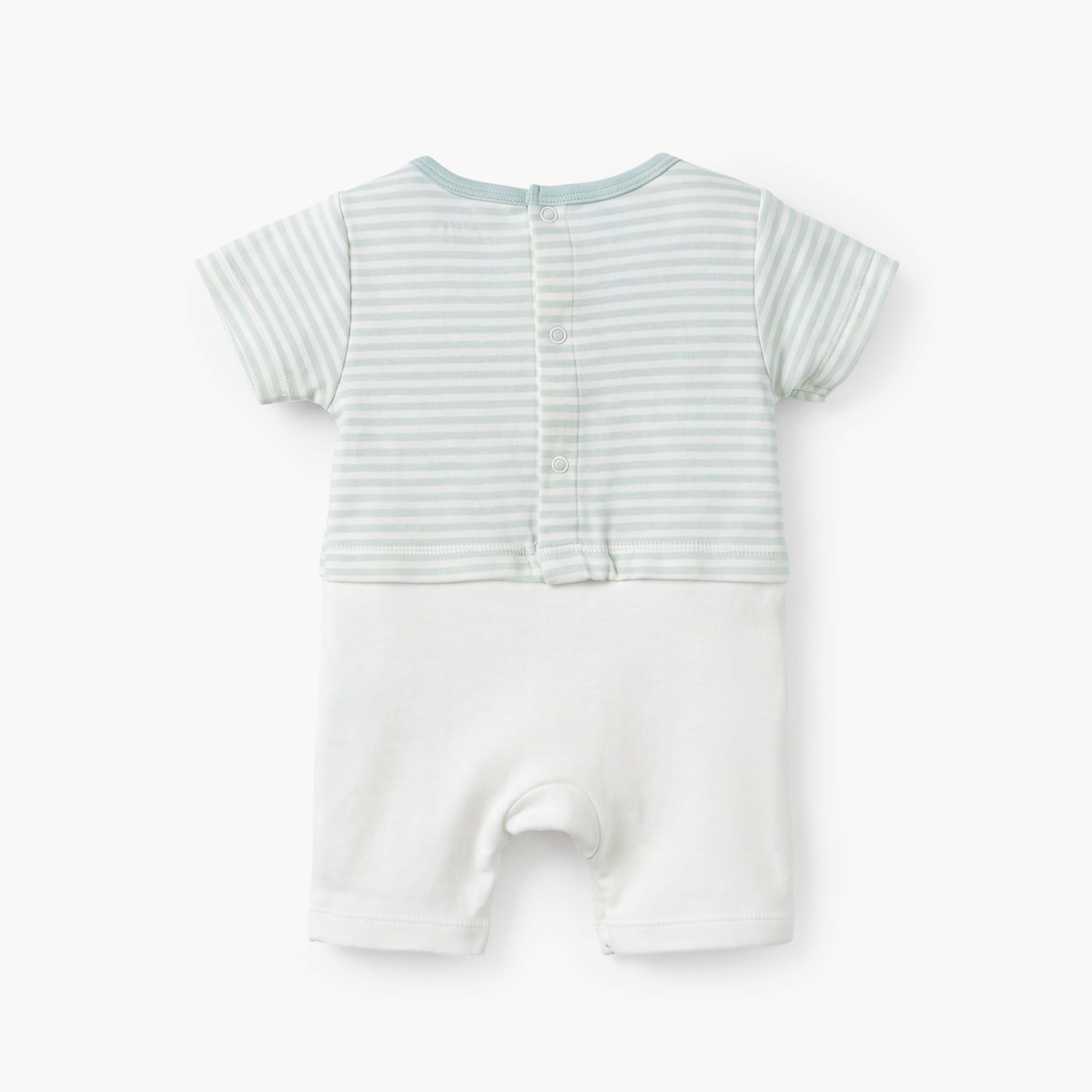 Juniors Crew Neck Short Sleeves Romper with Giraffe Embroidery-baby-girls-clothing-rompers-image-3