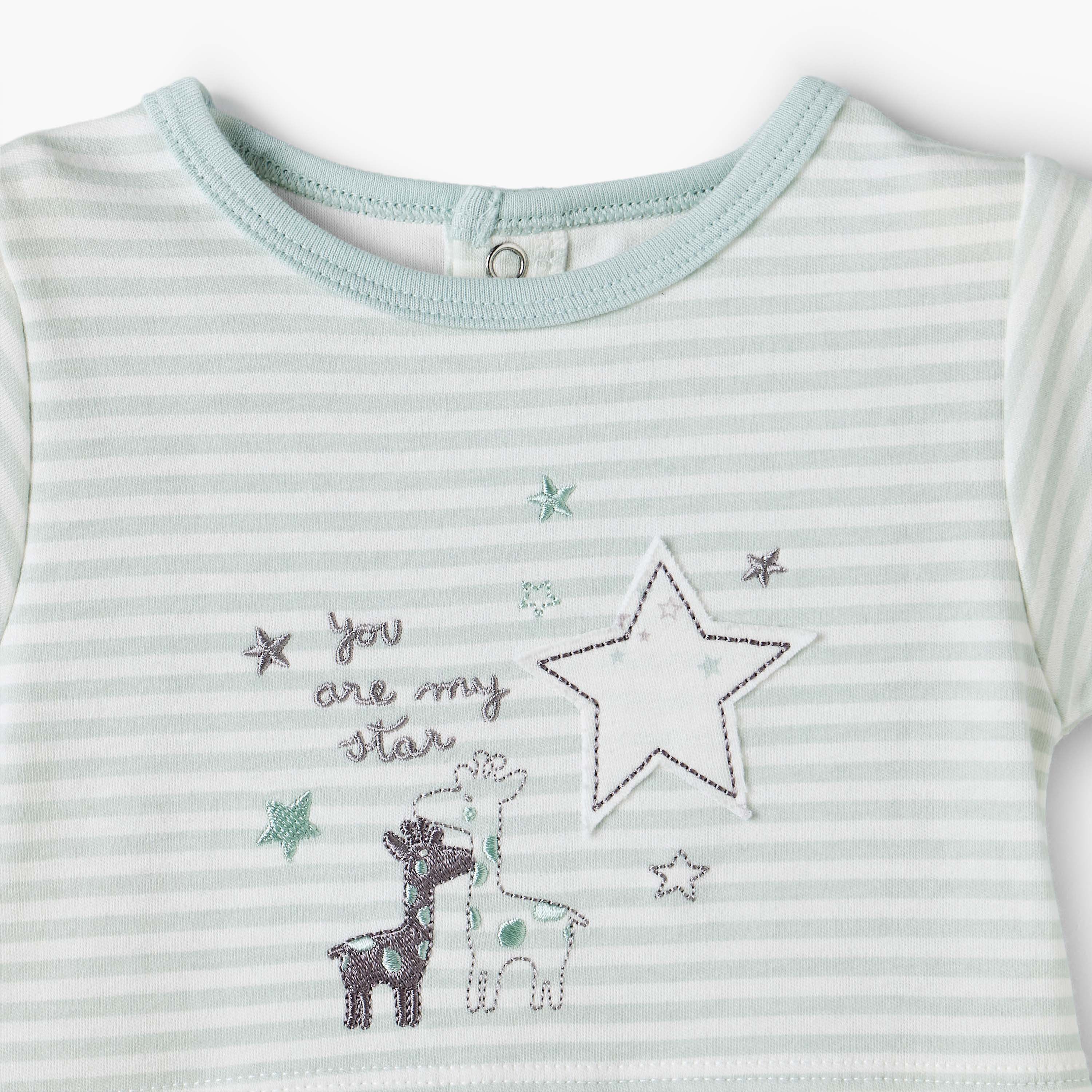 Juniors Crew Neck Short Sleeves Romper with Giraffe Embroidery-baby-girls-clothing-rompers-image-5