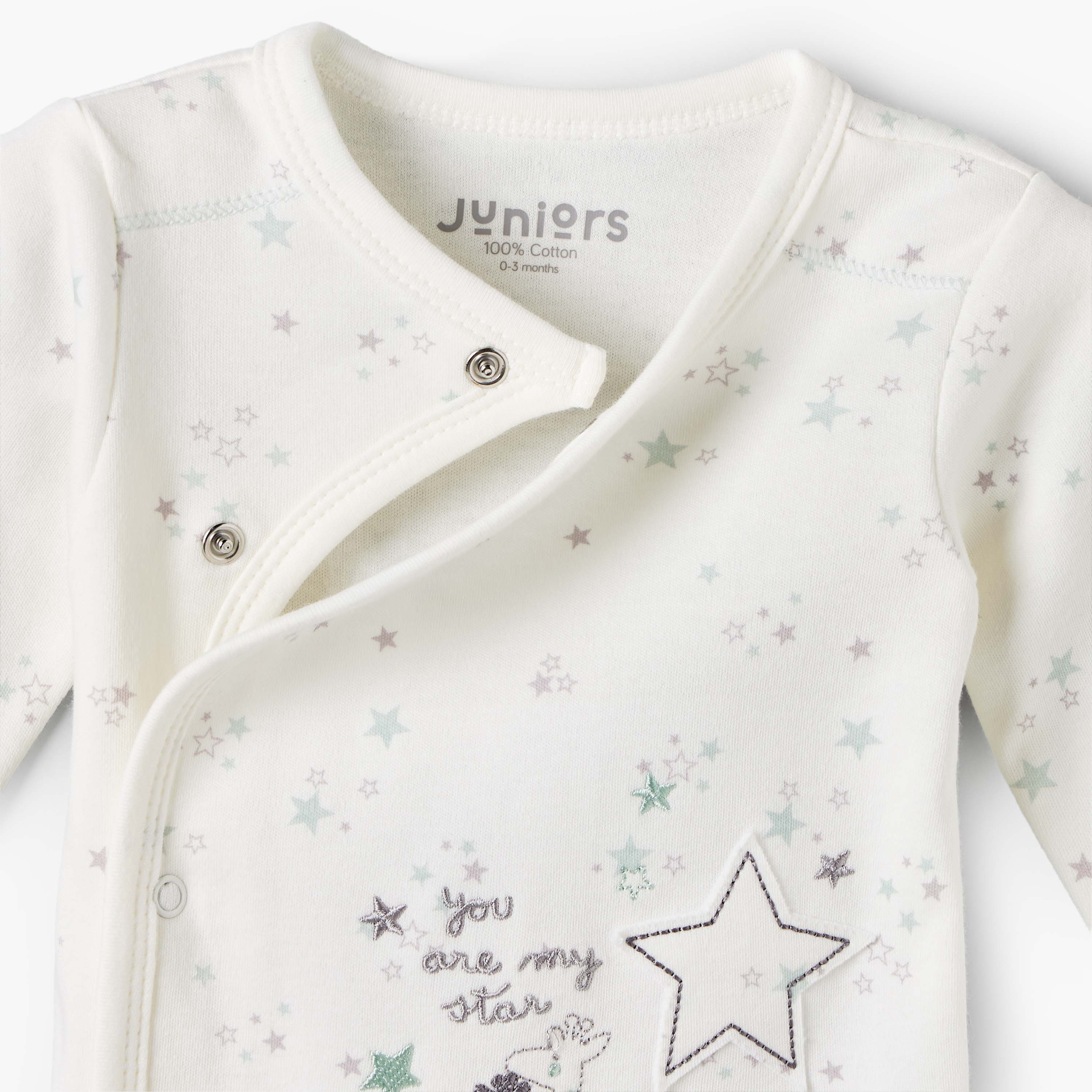 طقم بيجاما قطن بياقة حرف V وأكمام طويلة وطبعات نجوم من جونيورز-baby-girls-clothing-nightwear-pyjamasets-image-6