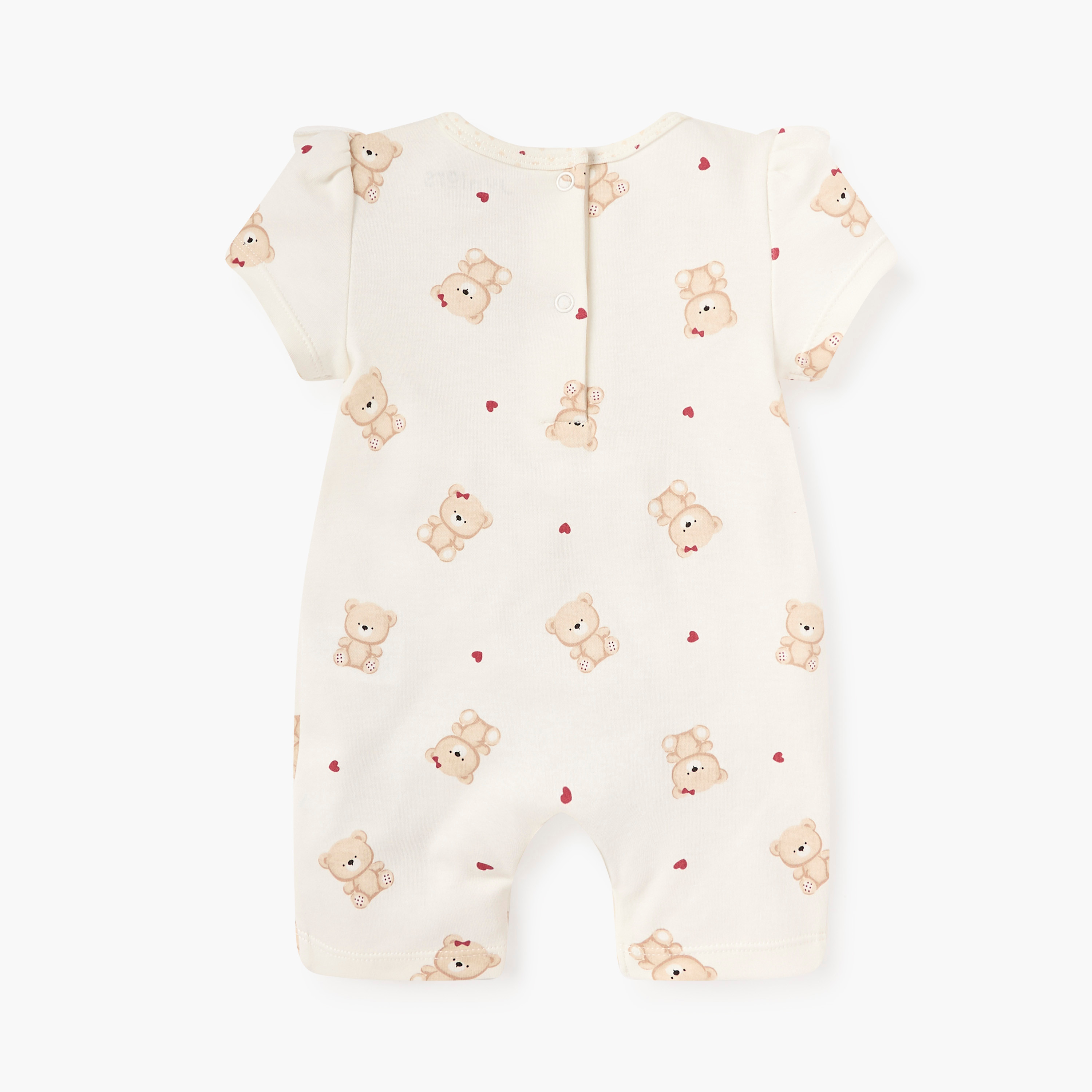 Juniors Bear Print Romper with Short Sleeves and Ruffle Detail-baby-girls-clothing-rompers-image-2