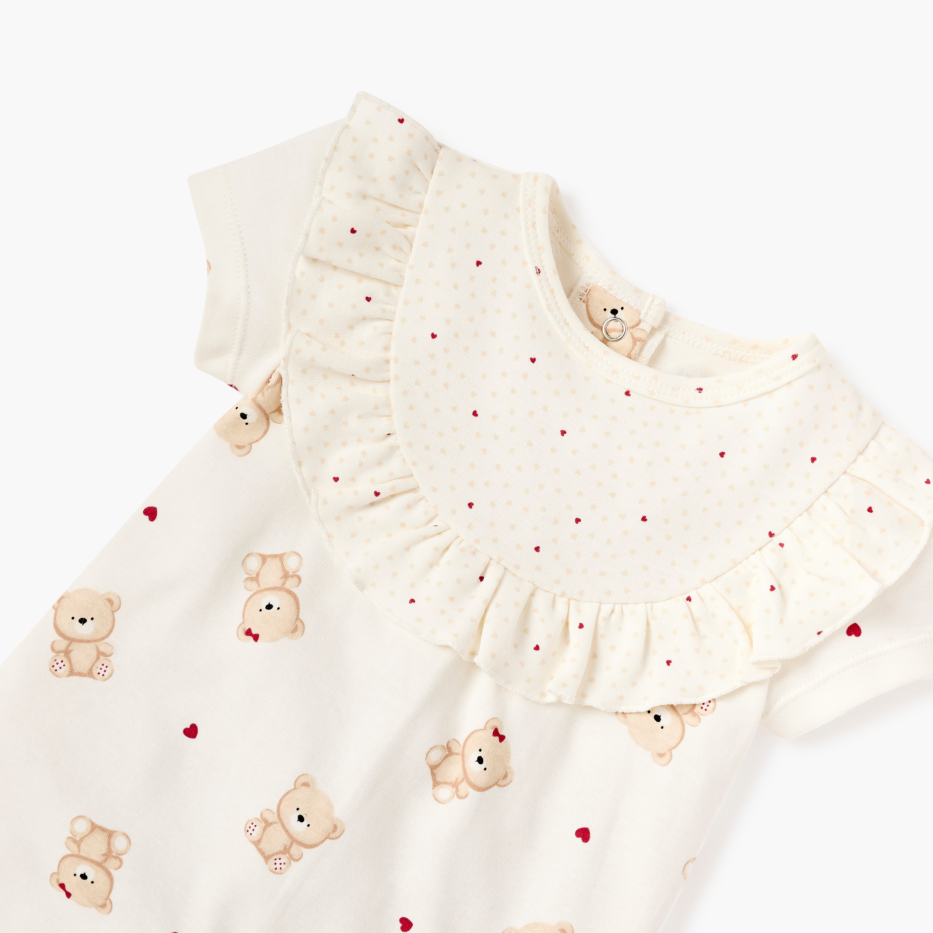 Juniors Bear Print Romper with Short Sleeves and Ruffle Detail-baby-girls-clothing-rompers-image-3
