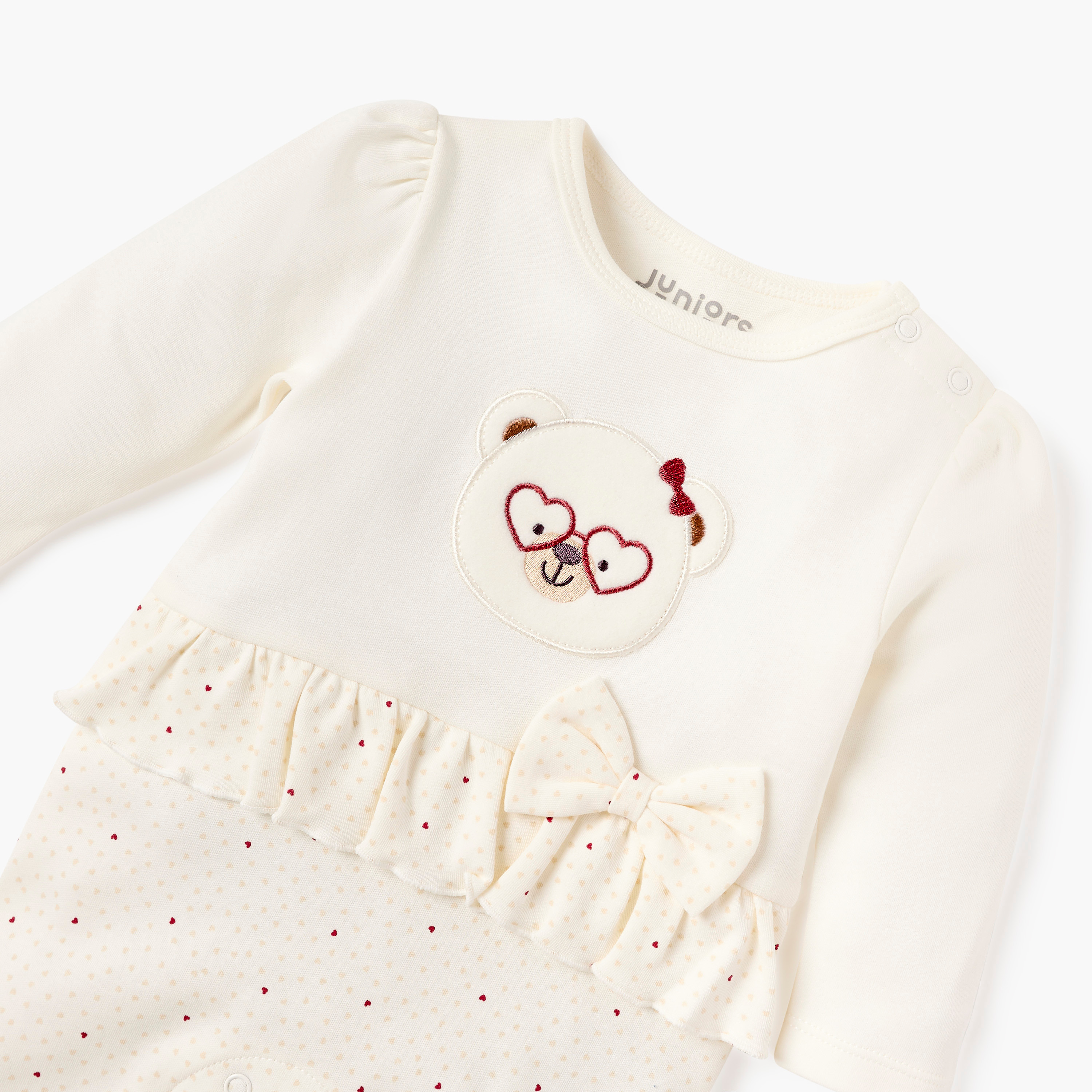 Juniors Bear Applique Sleepsuit with Long Sleeves and Bow Detail-baby-girls-clothing-nightwear-sleepsuits-image-3
