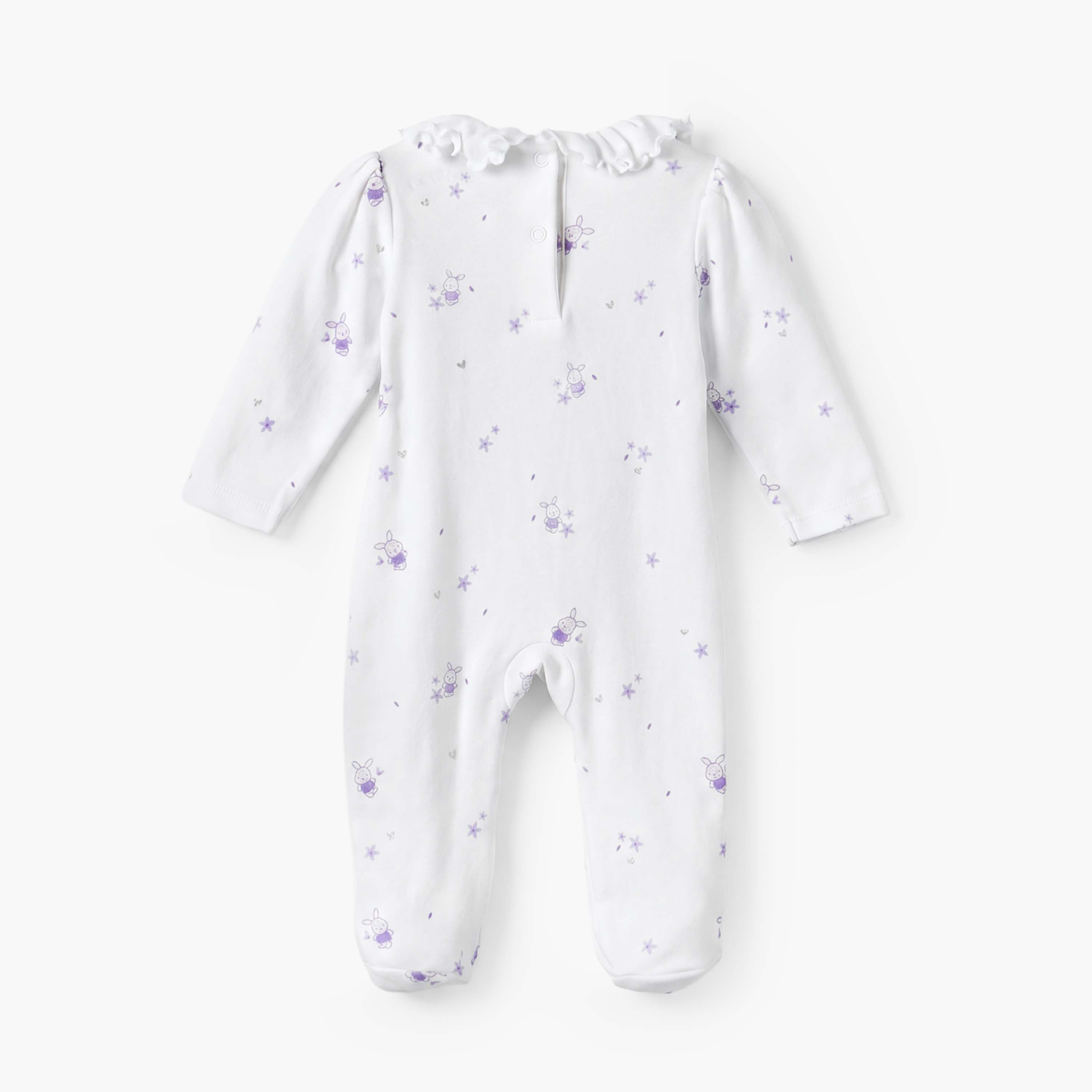 Juniors Cotton Collared Long Sleeves Sleepsuit with Bunny Print-baby-girls-clothing-nightwear-sleepsuits-image-2