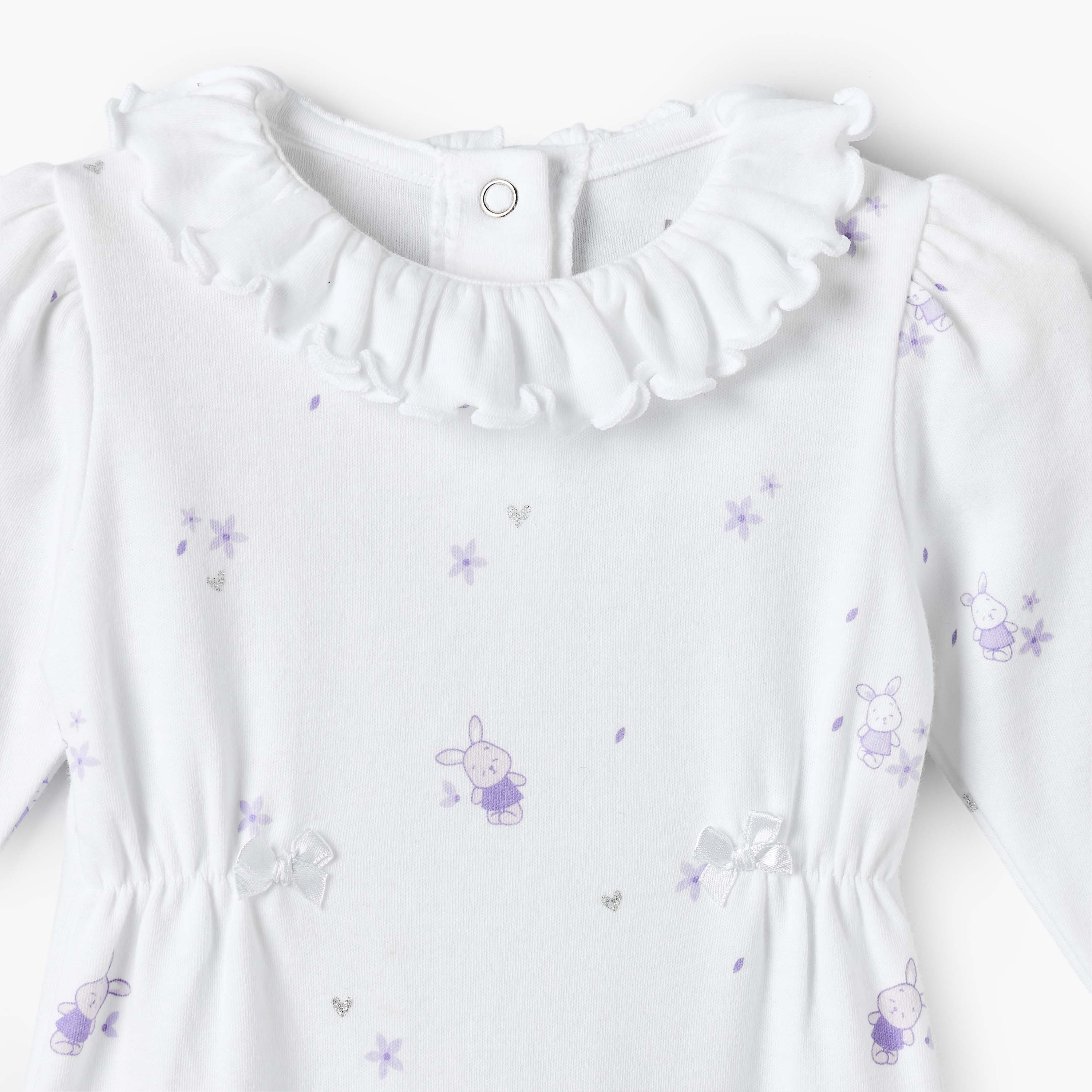 Juniors Cotton Collared Long Sleeves Sleepsuit with Bunny Print-baby-girls-clothing-nightwear-sleepsuits-image-3