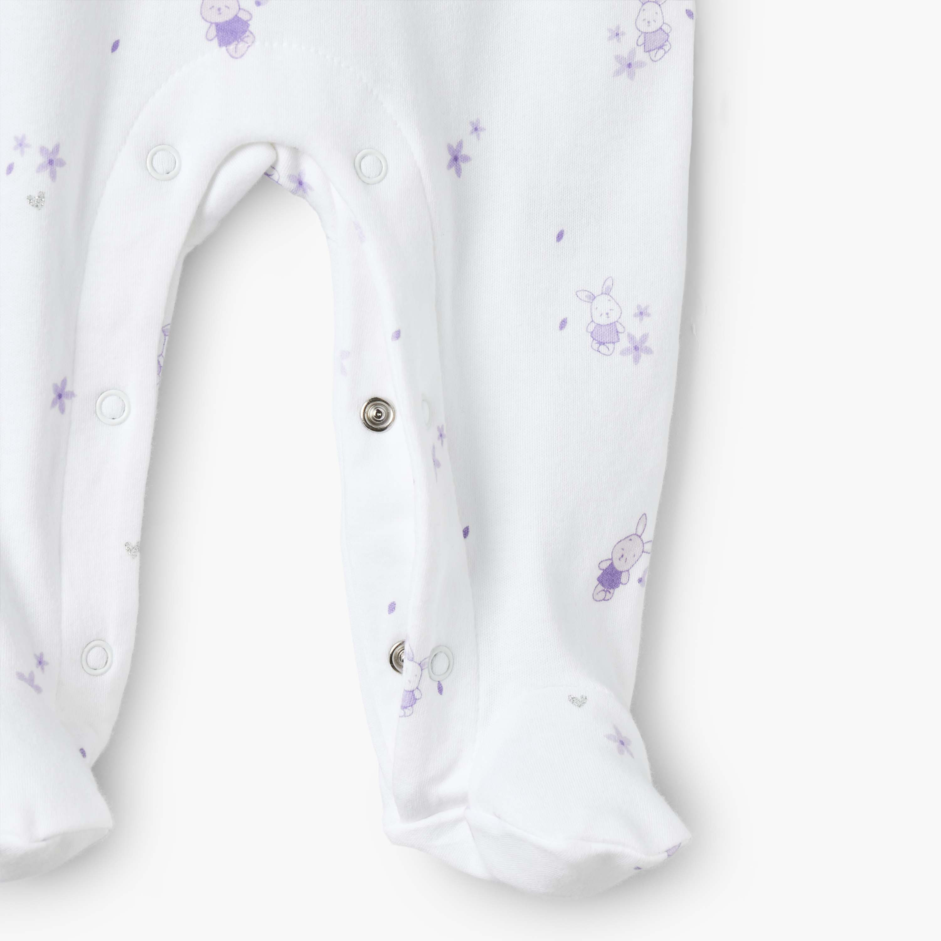 Juniors Cotton Collared Long Sleeves Sleepsuit with Bunny Print-baby-girls-clothing-nightwear-sleepsuits-image-4