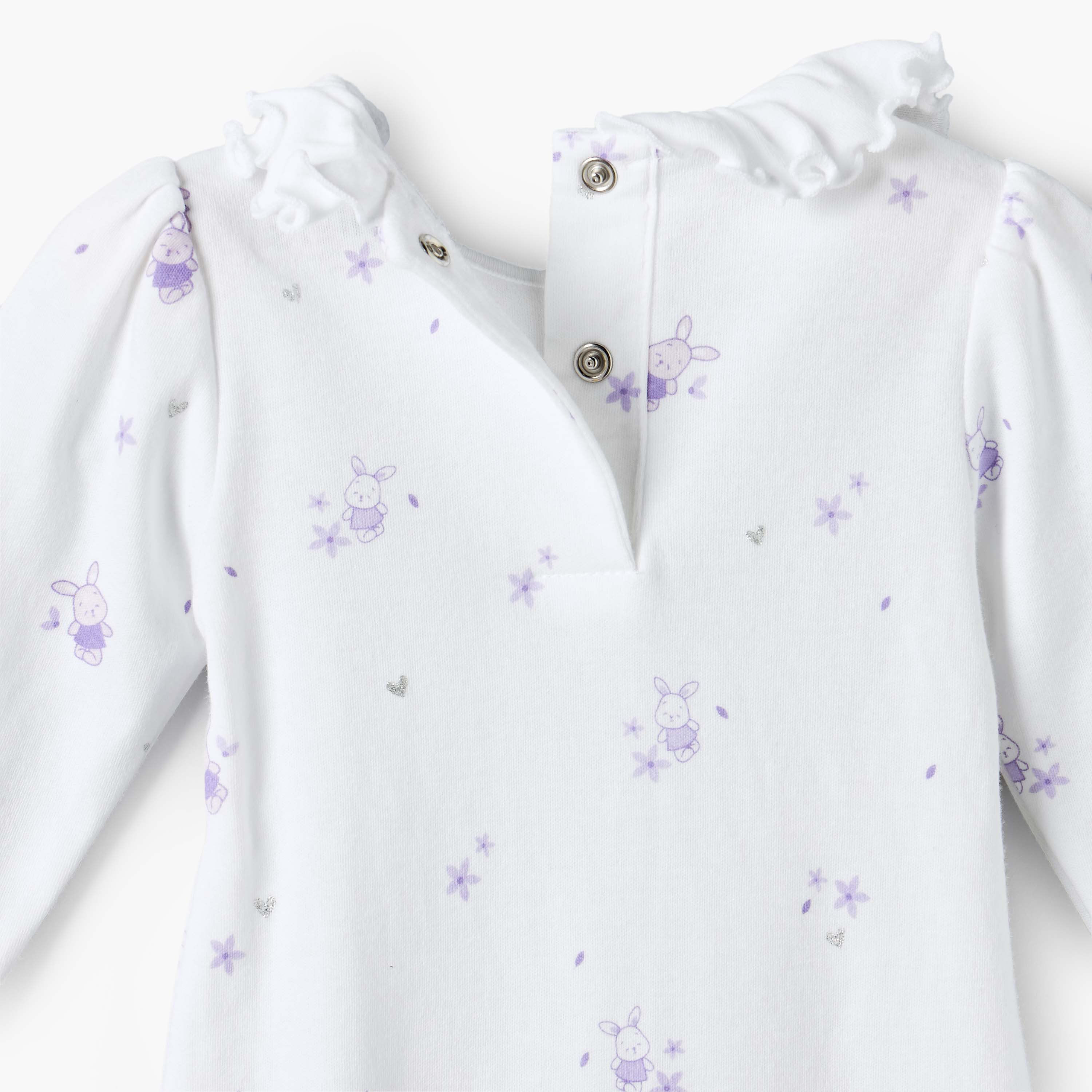 Juniors Cotton Collared Long Sleeves Sleepsuit with Bunny Print-baby-girls-clothing-nightwear-sleepsuits-image-5