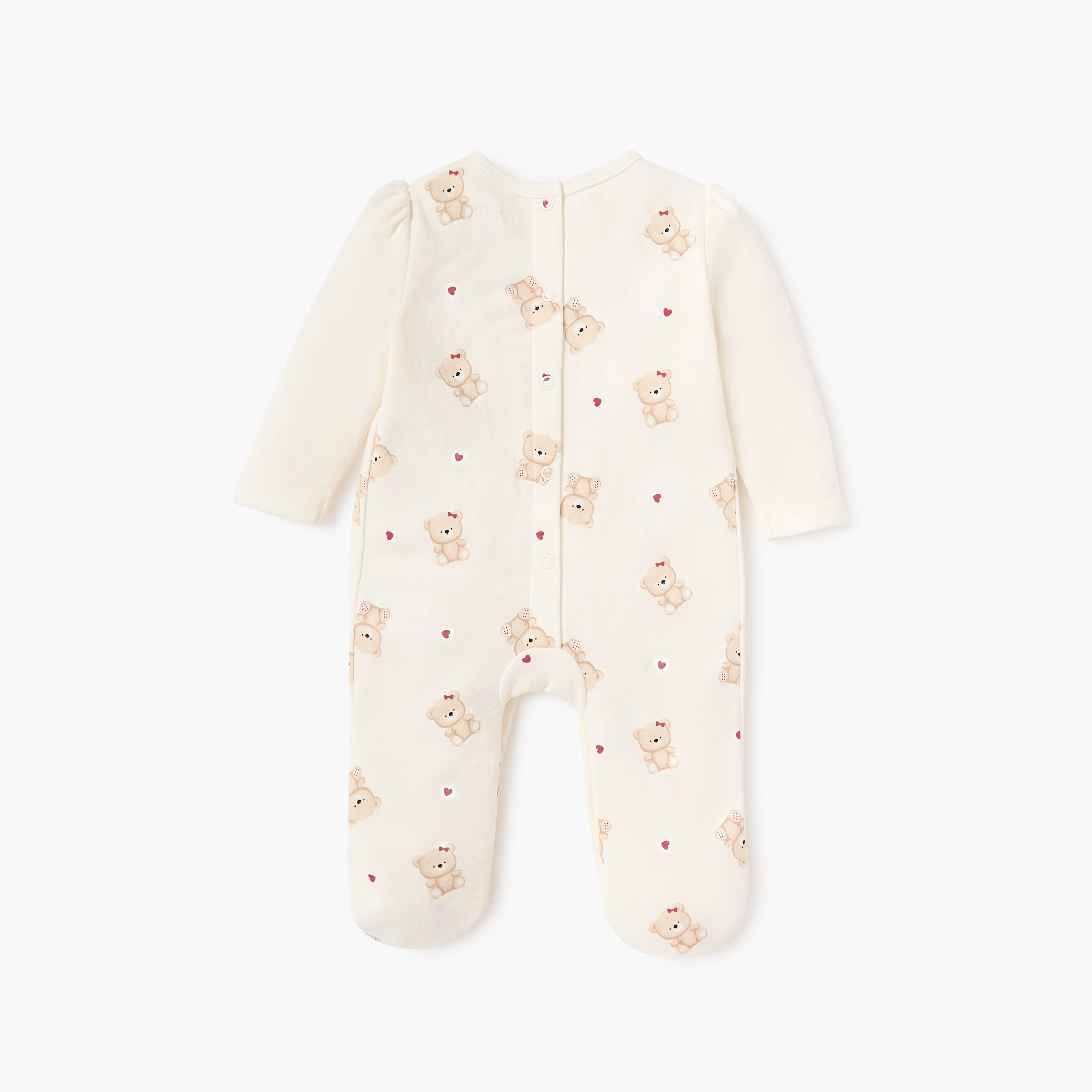 Juniors Bear Print Closed Foot Sleepsuit with Long Sleeves and Bow Detail-baby-girls-clothing-nightwear-sleepsuits-image-2