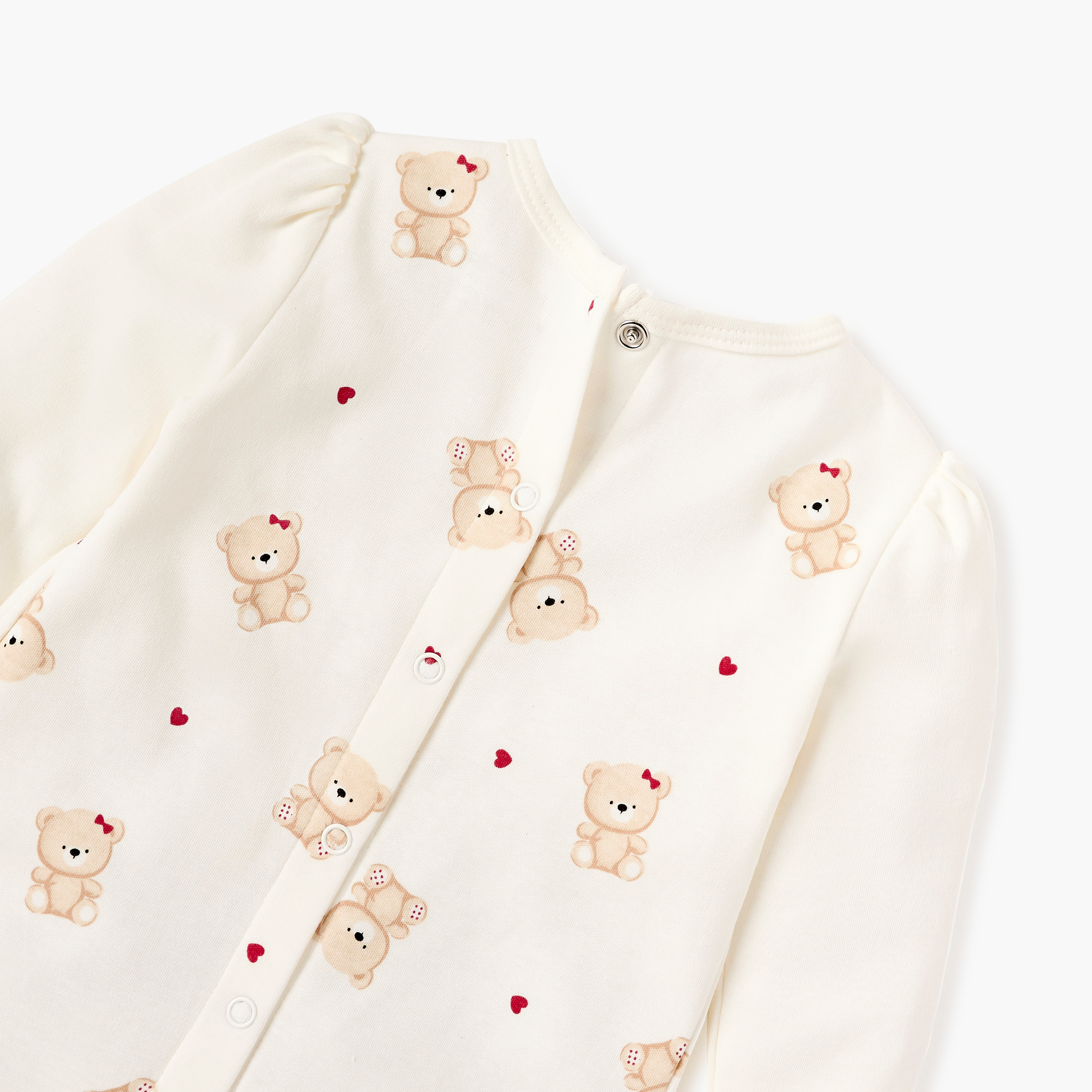 Juniors Bear Print Closed Foot Sleepsuit with Long Sleeves and Bow Detail-baby-girls-clothing-nightwear-sleepsuits-image-4