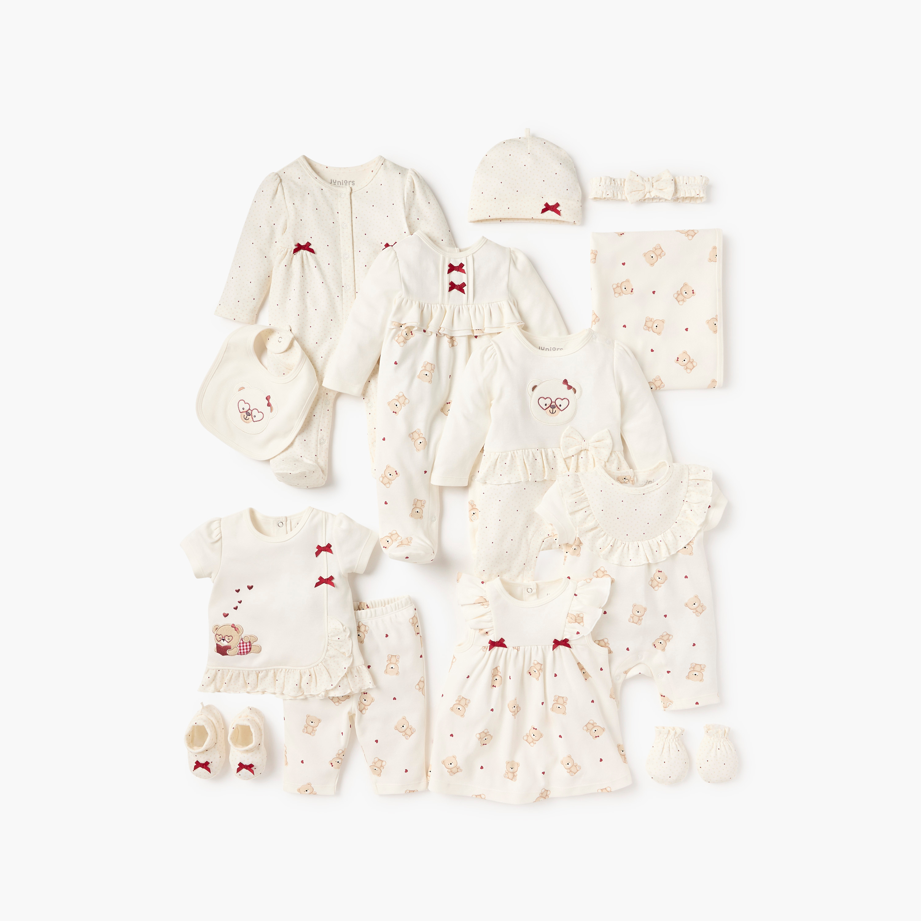 Juniors Bear Applique Closed Foot Sleepsuit with Long Sleeves and Bow Detail-baby-girls-clothing-nightwear-sleepsuits-image-5