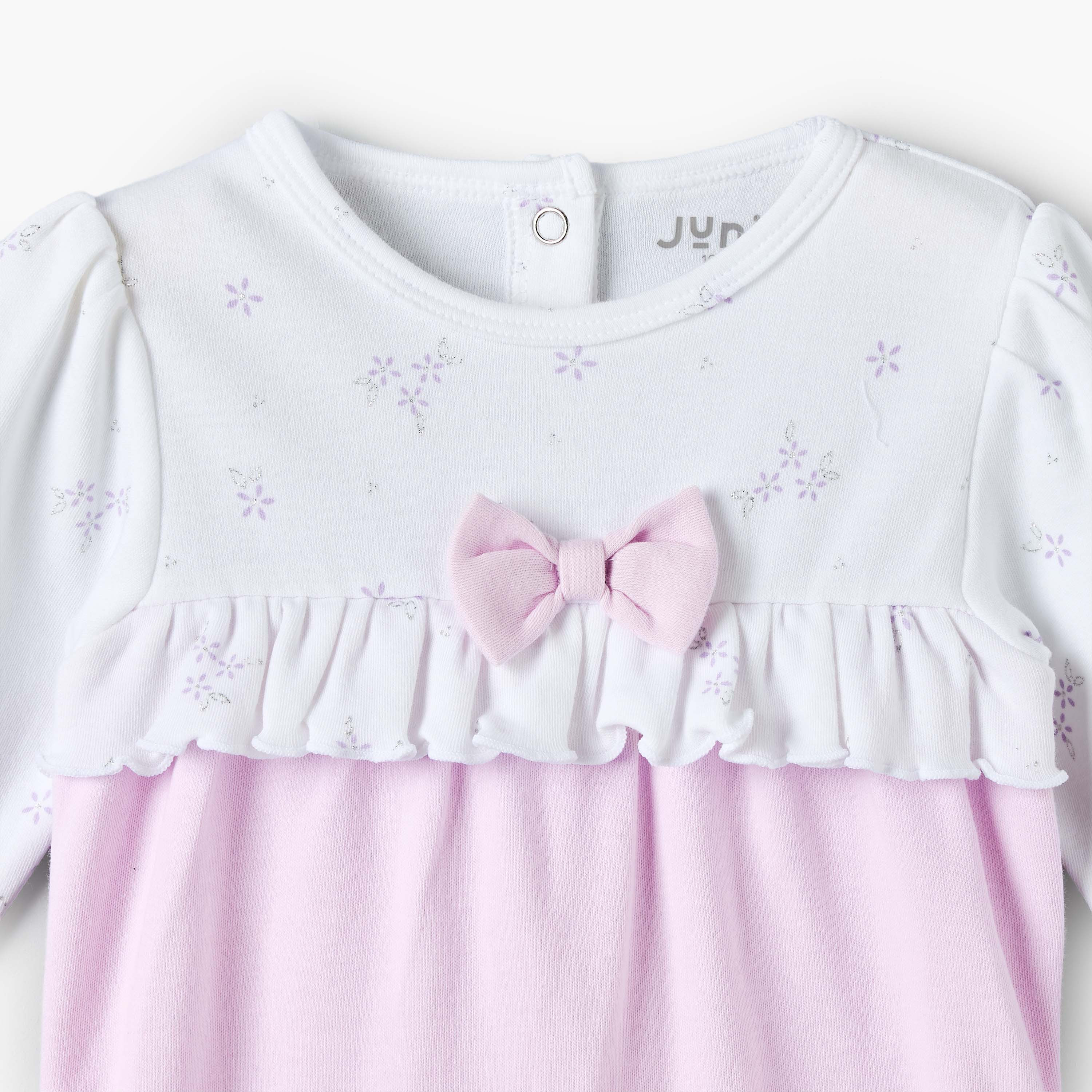 Juniors Cotton Round Neck Long Sleeves Sleepsuit with Floral Print-baby-girls-clothing-nightwear-sleepsuits-image-3