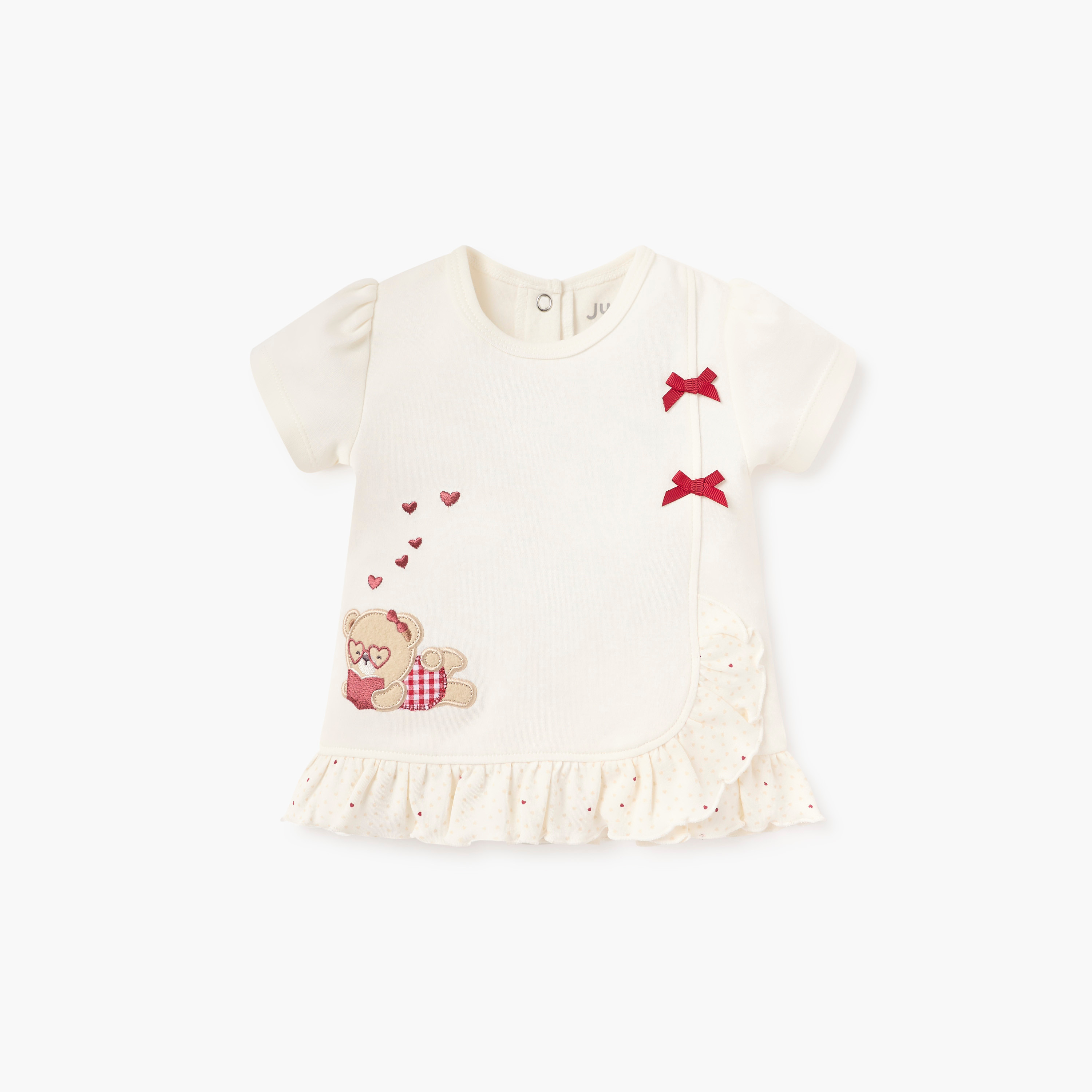 Juniors Bear Print Top and Pyjama Set-baby-girls-clothing-nightwear-pyjamasets-image-2